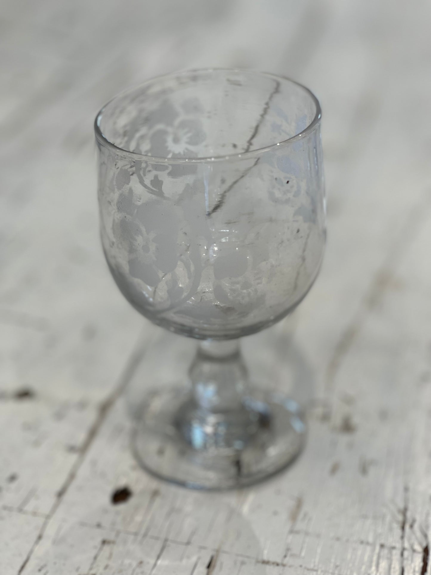 French Souvenir Event Glass with Etched Flowers - The White Barn Antiques