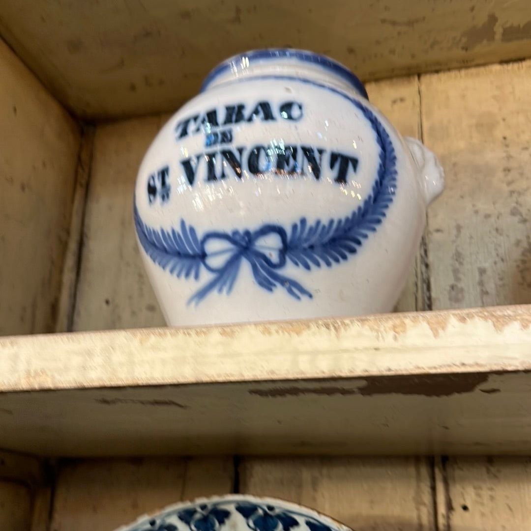 Blue and White Glazed Tobacco Jar circa 1800 - The White Barn Antiques