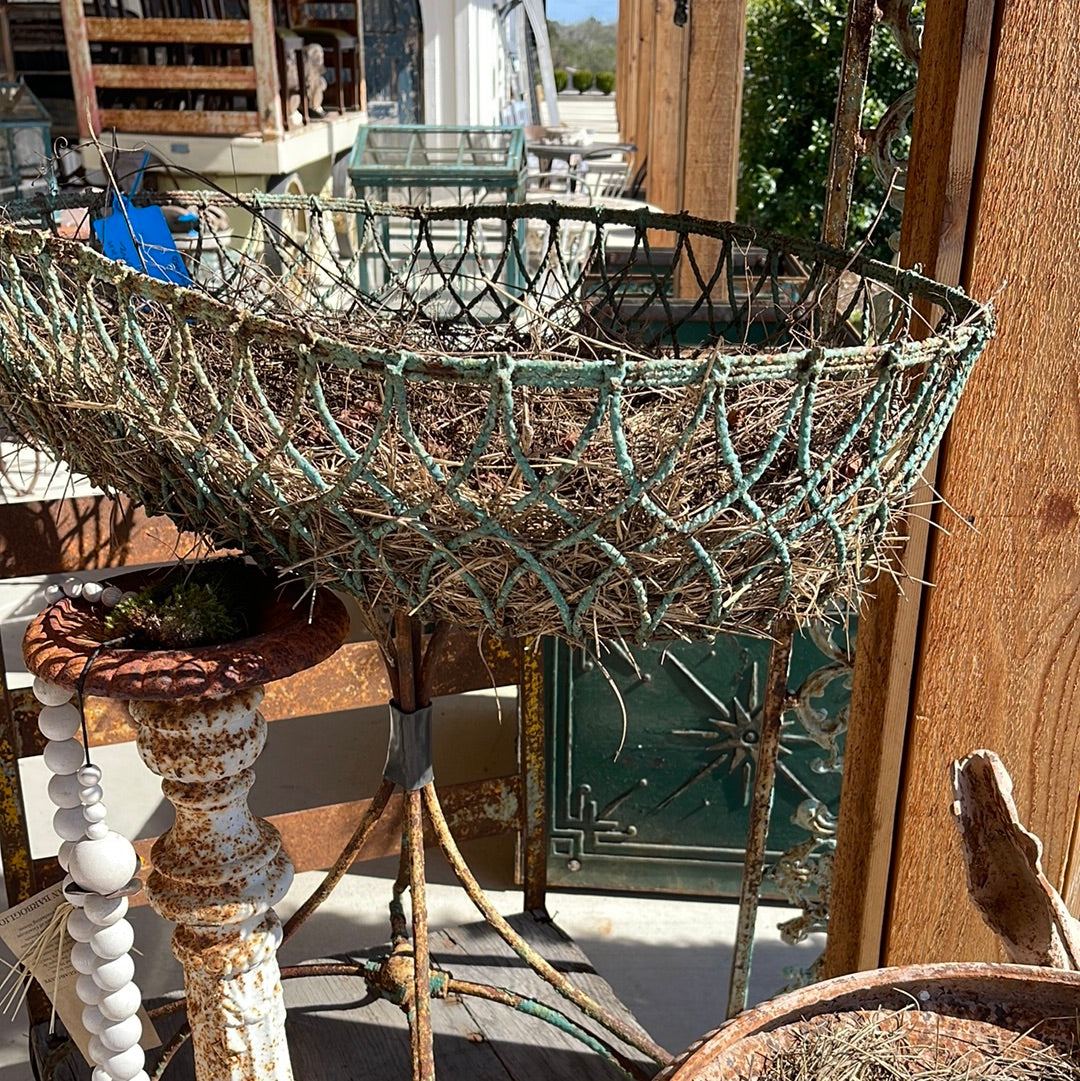 Planter Victorian Cast Iron Wire - The White Barn Antiques