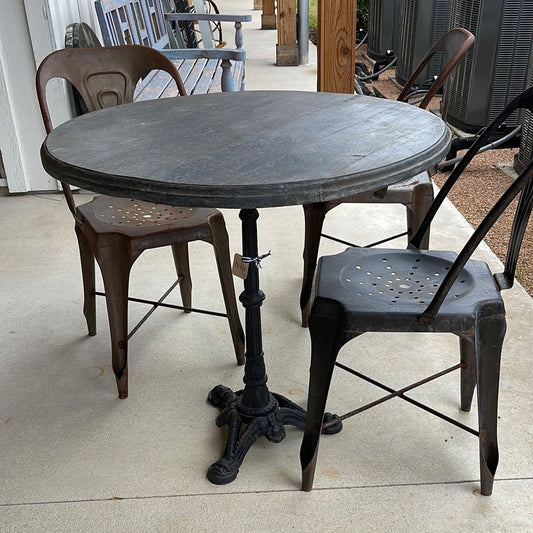 Black Round Wood Table with Black Cast Iron Base - The White Barn Antiques