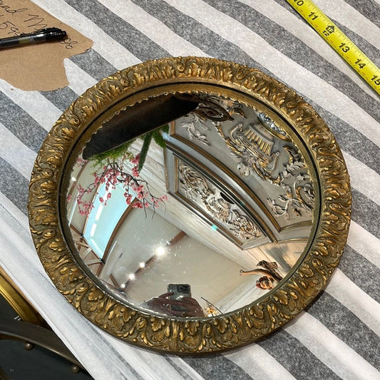 Vintage Round Convex Gilt Effect Mirror - The White Barn Antiques