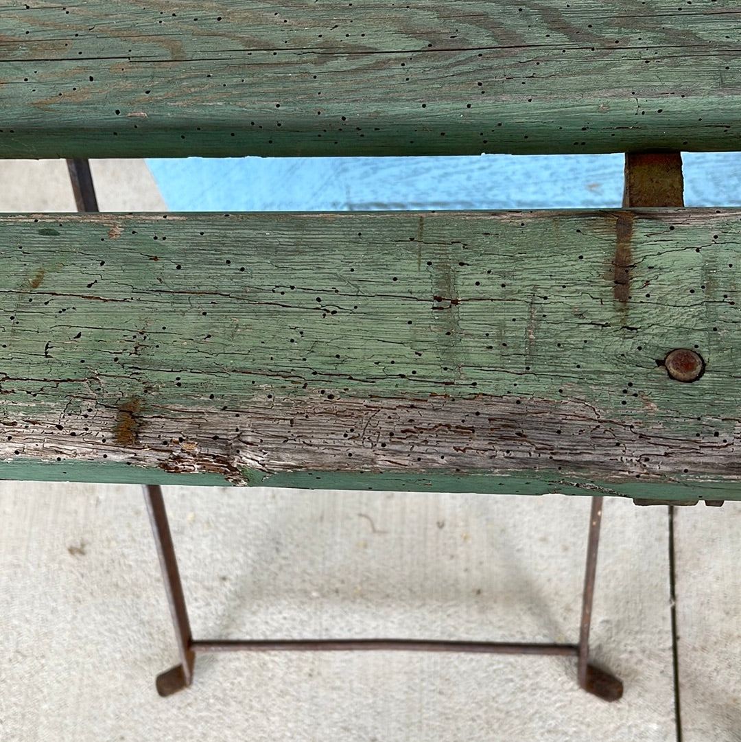 Long Wood and Iron Folding Park Bench Painted Green - The White Barn Antiques