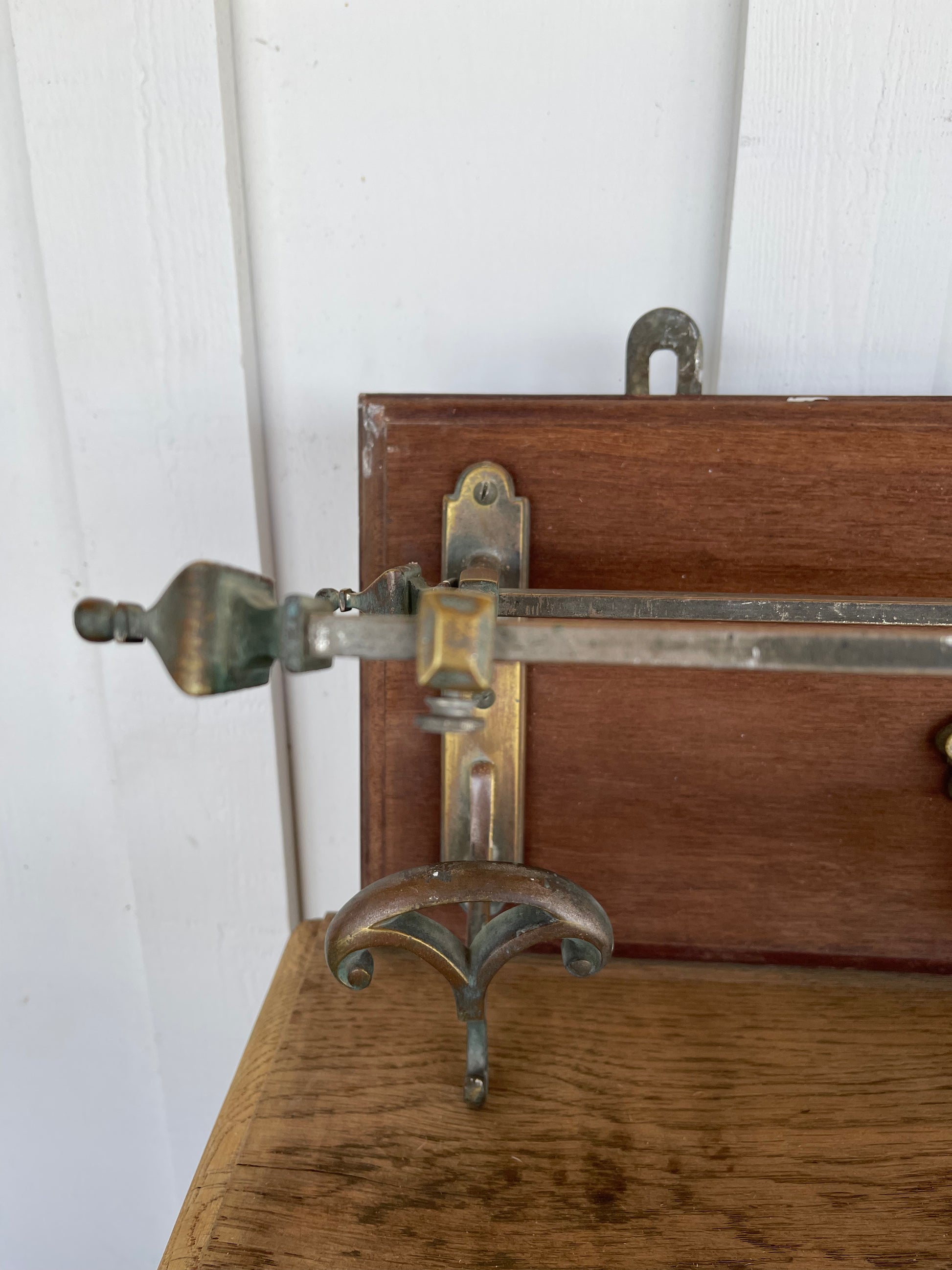 Wood and Brass Coat Rack 1900 - The White Barn Antiques