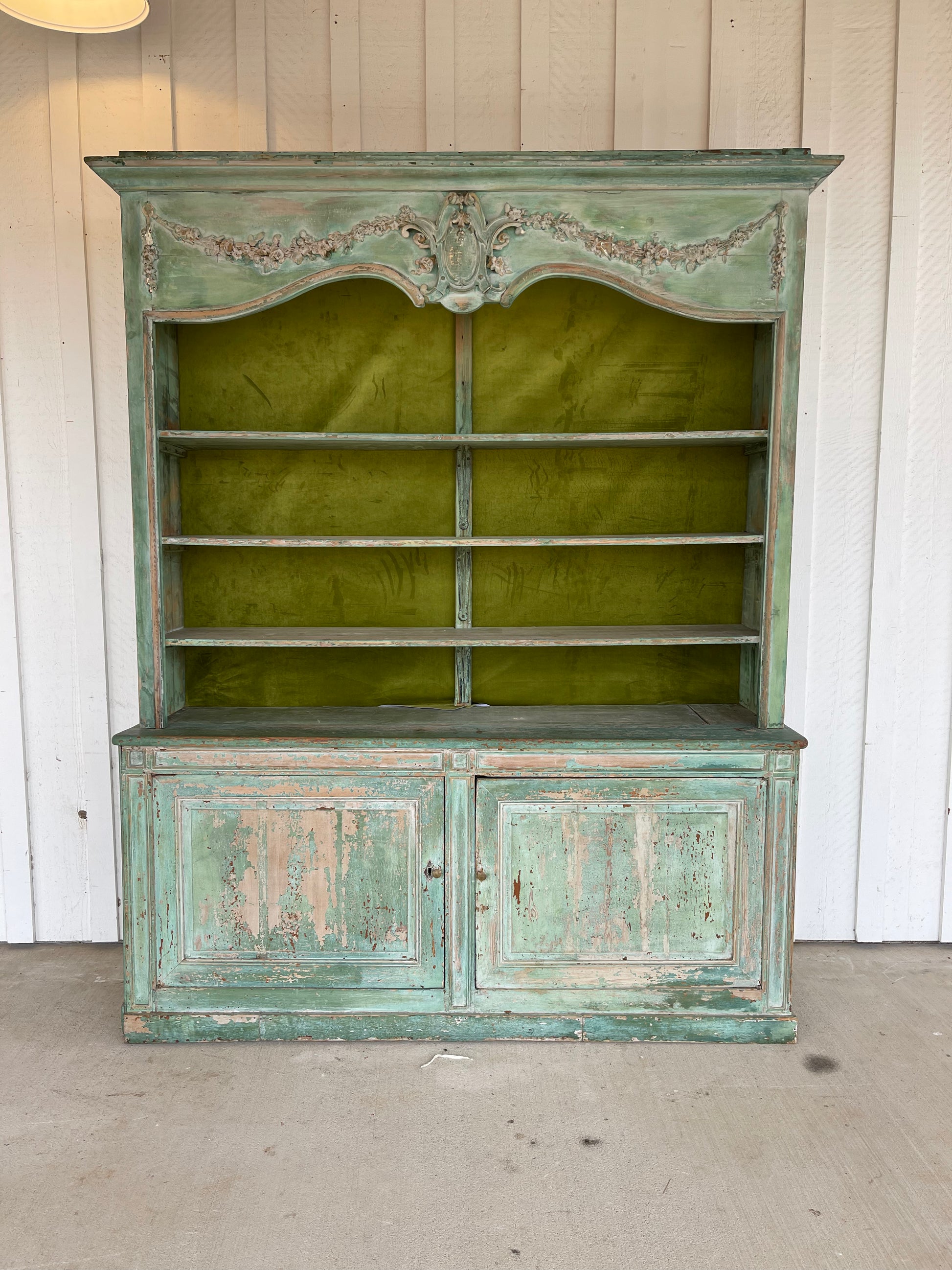 Cupboard - Green 19th Century 2 Pieces - The White Barn Antiques