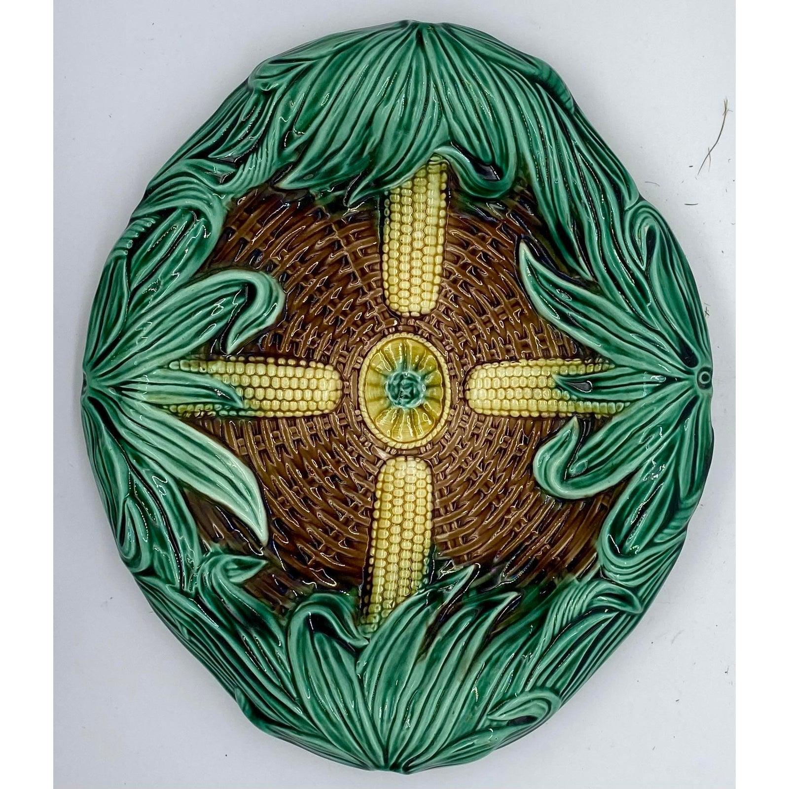 Antique English Majolica Bread Plate/Platter In A Corn Pattern - Circa 19th Century. - The White Barn Antiques