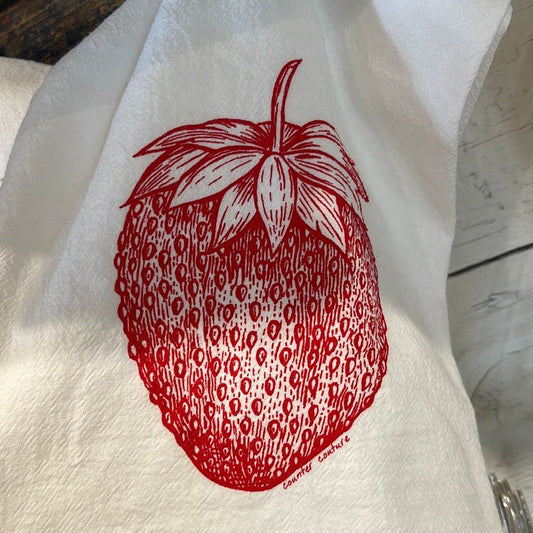 Strawberry Flour Sack Tea Towel - The White Barn Antiques