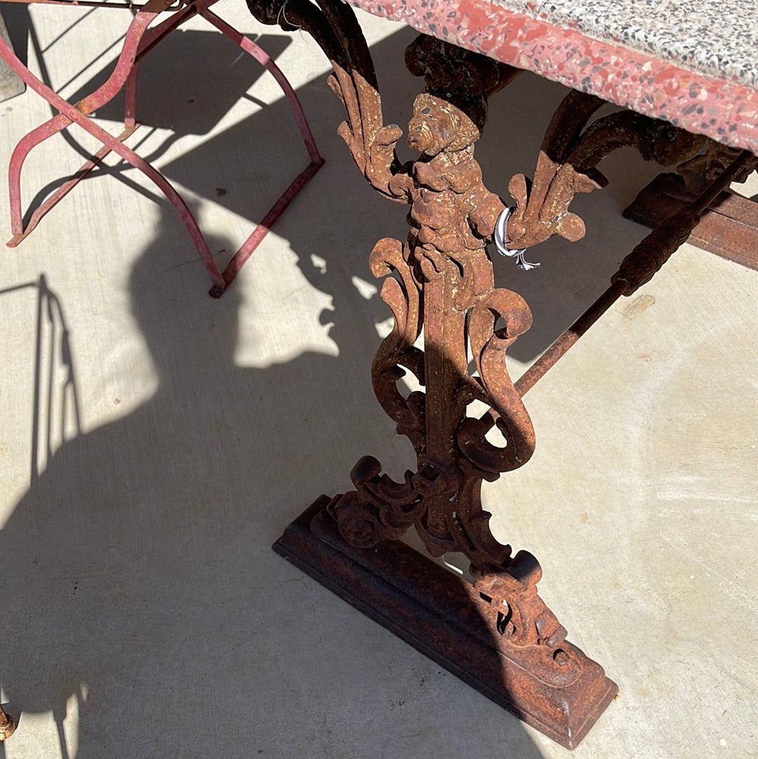 Italian Garden Table with Terrazzo Top and Iron Base - The White Barn Antiques