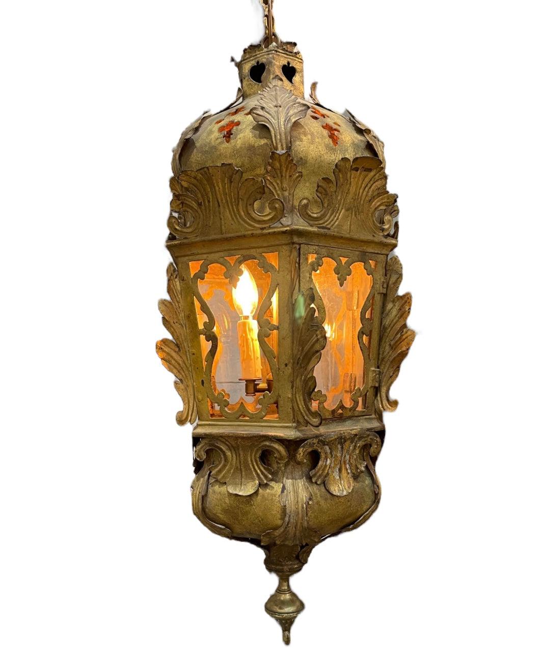 18th Century Venetian Golded Copper Lantern - The White Barn Antiques