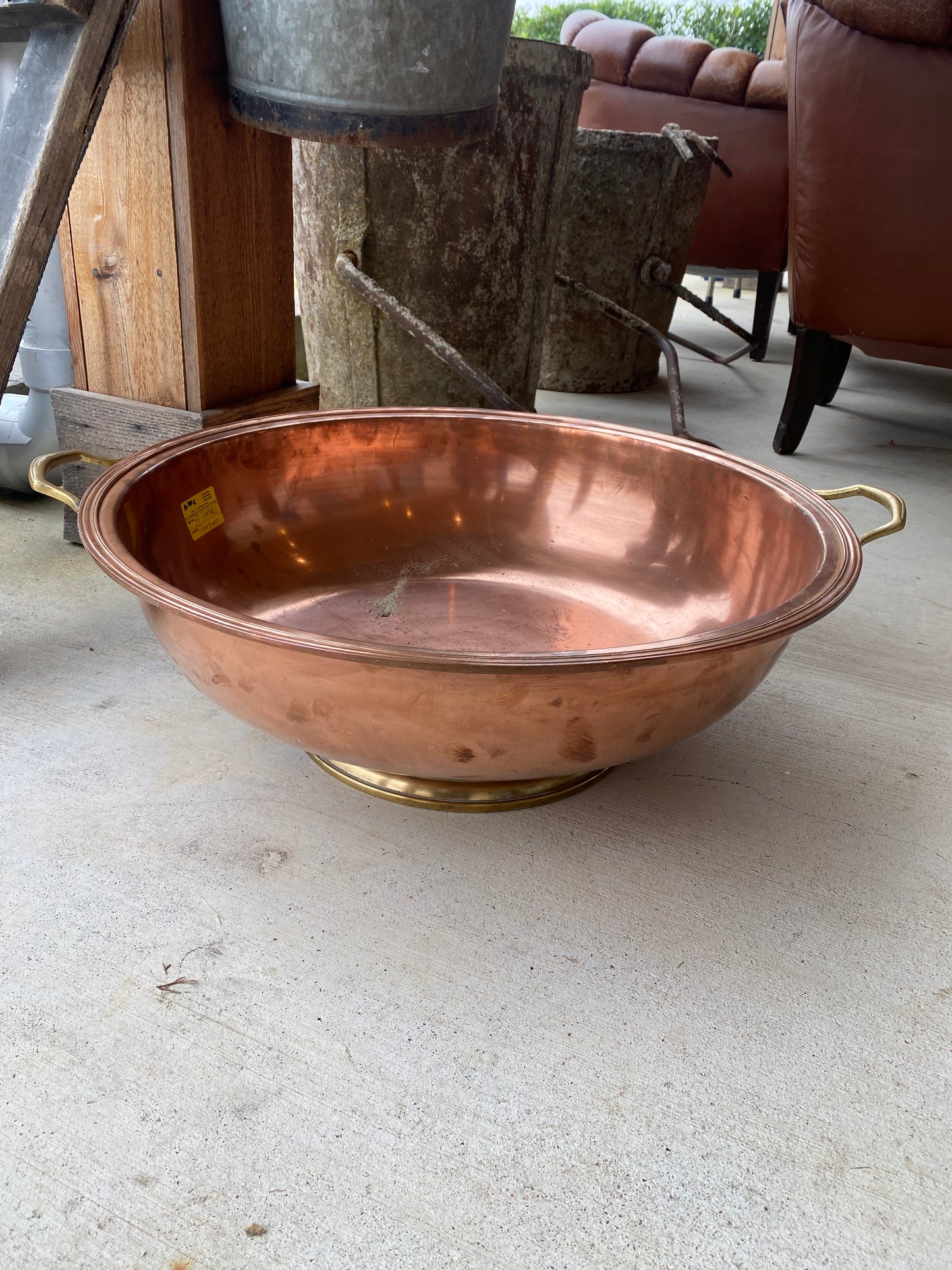 Large Copper Champagne Bowl with Handles - The White Barn Antiques