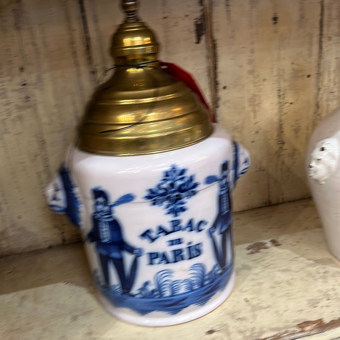 Blue and White Glazed Tobacco Jar circa 1800 - The White Barn Antiques