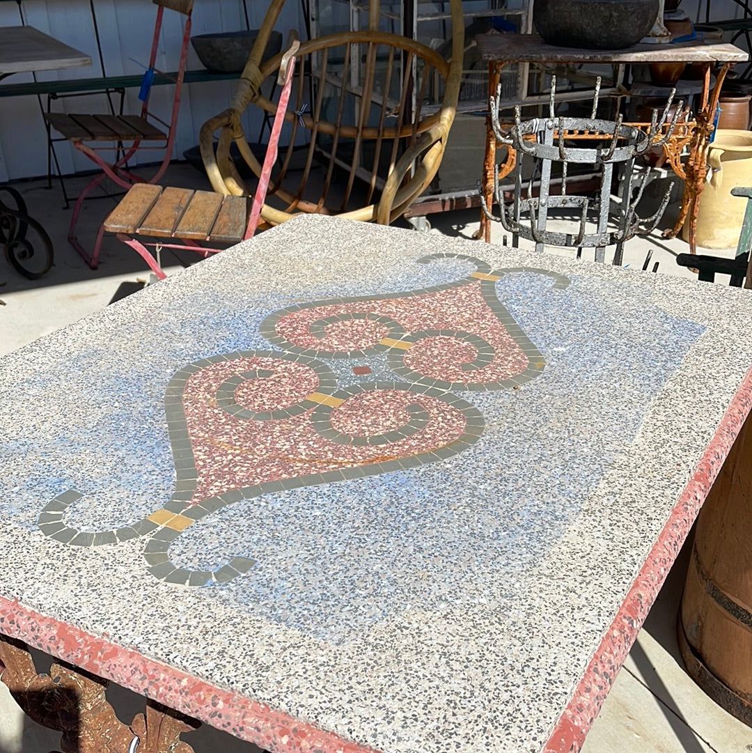 Italian Garden Table with Terrazzo Top and Iron Base - The White Barn Antiques