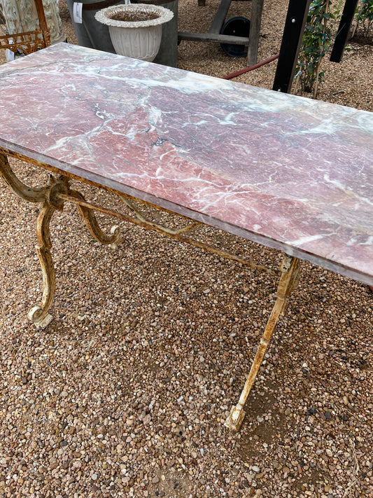 Marble Top Bistro Table 1890 - Rose Top White Base - The White Barn Antiques