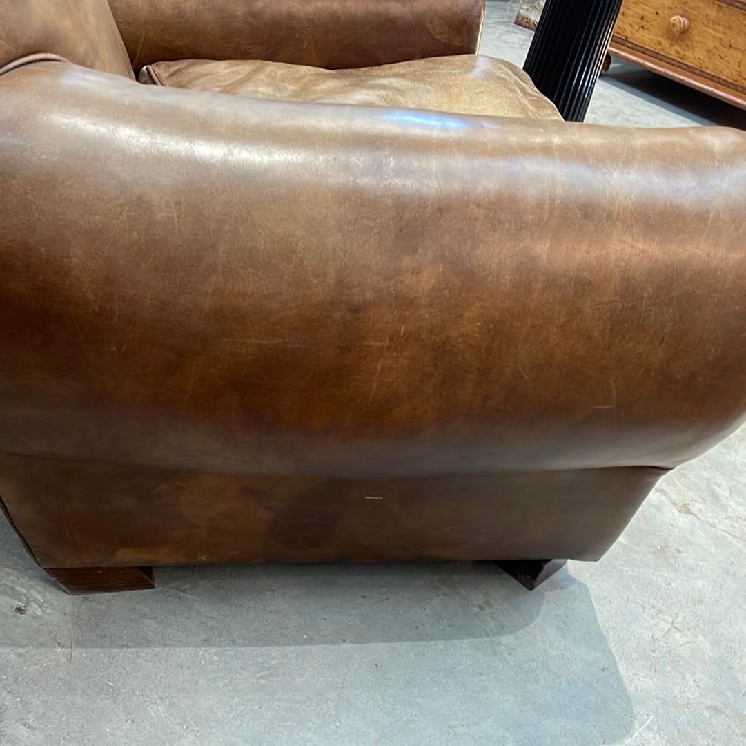 Leather Club Chair - French Moustache - The White Barn Antiques
