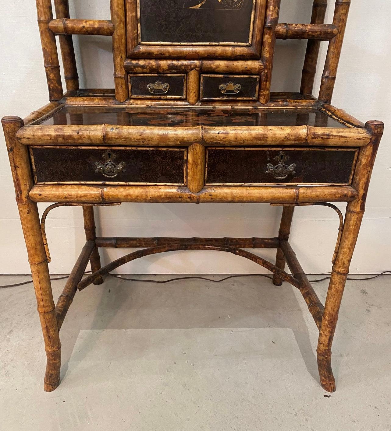 19th Century Original Lacquer Bamboo Cabinet - The White Barn Antiques