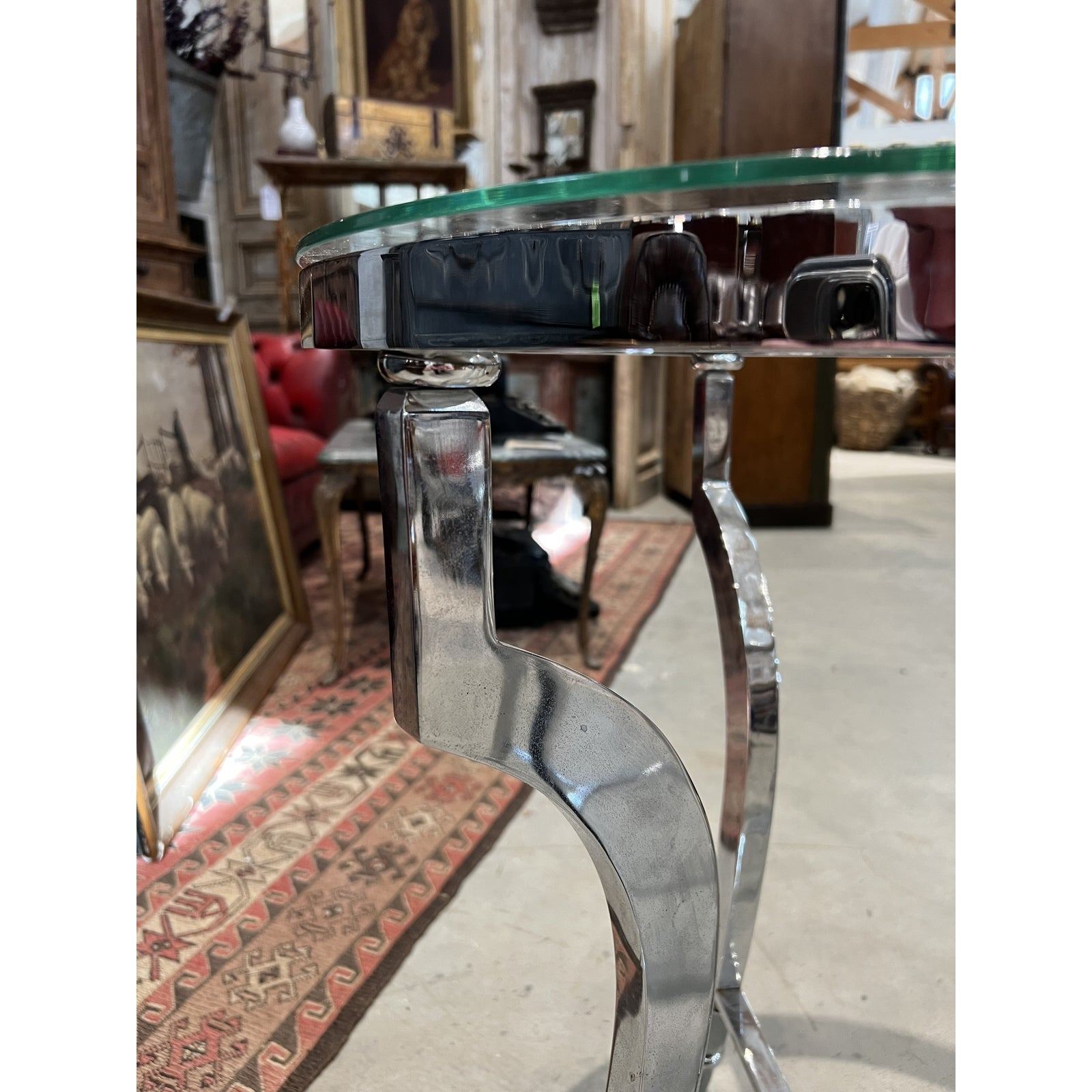 Langham Hotel Chrome and Glass Side Tables - The White Barn Antiques