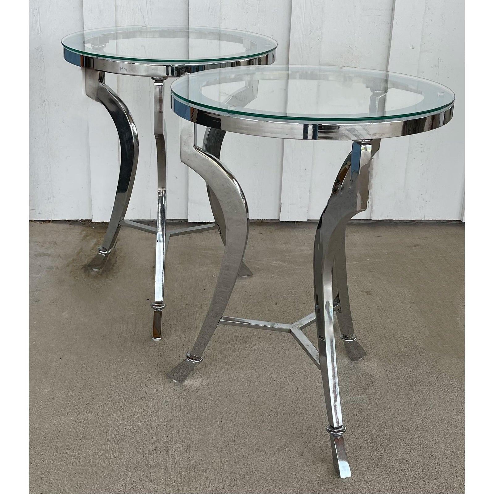 Langham Hotel Chrome and Glass Side Tables - The White Barn Antiques