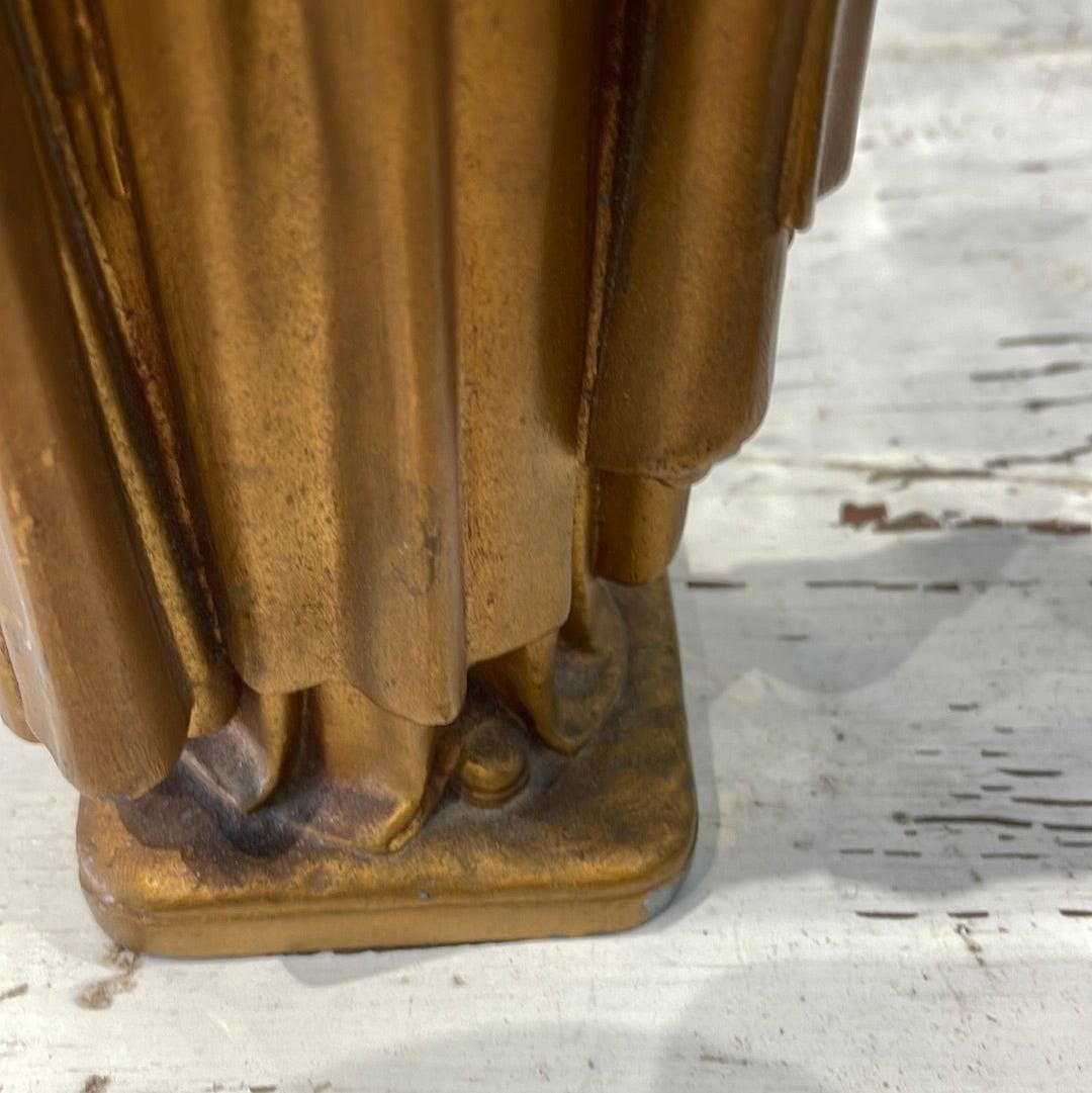 Gold Metal Statue of Mary Holding a Cross - The White Barn Antiques