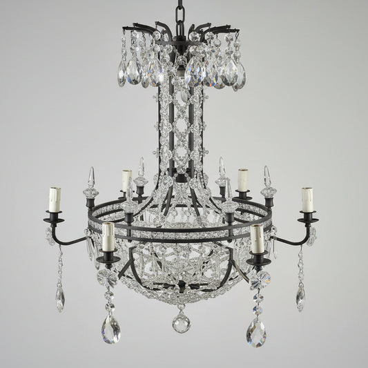 Chandelier Made From Iron and Crystal Belgian Circa 1920 - The White Barn Antiques