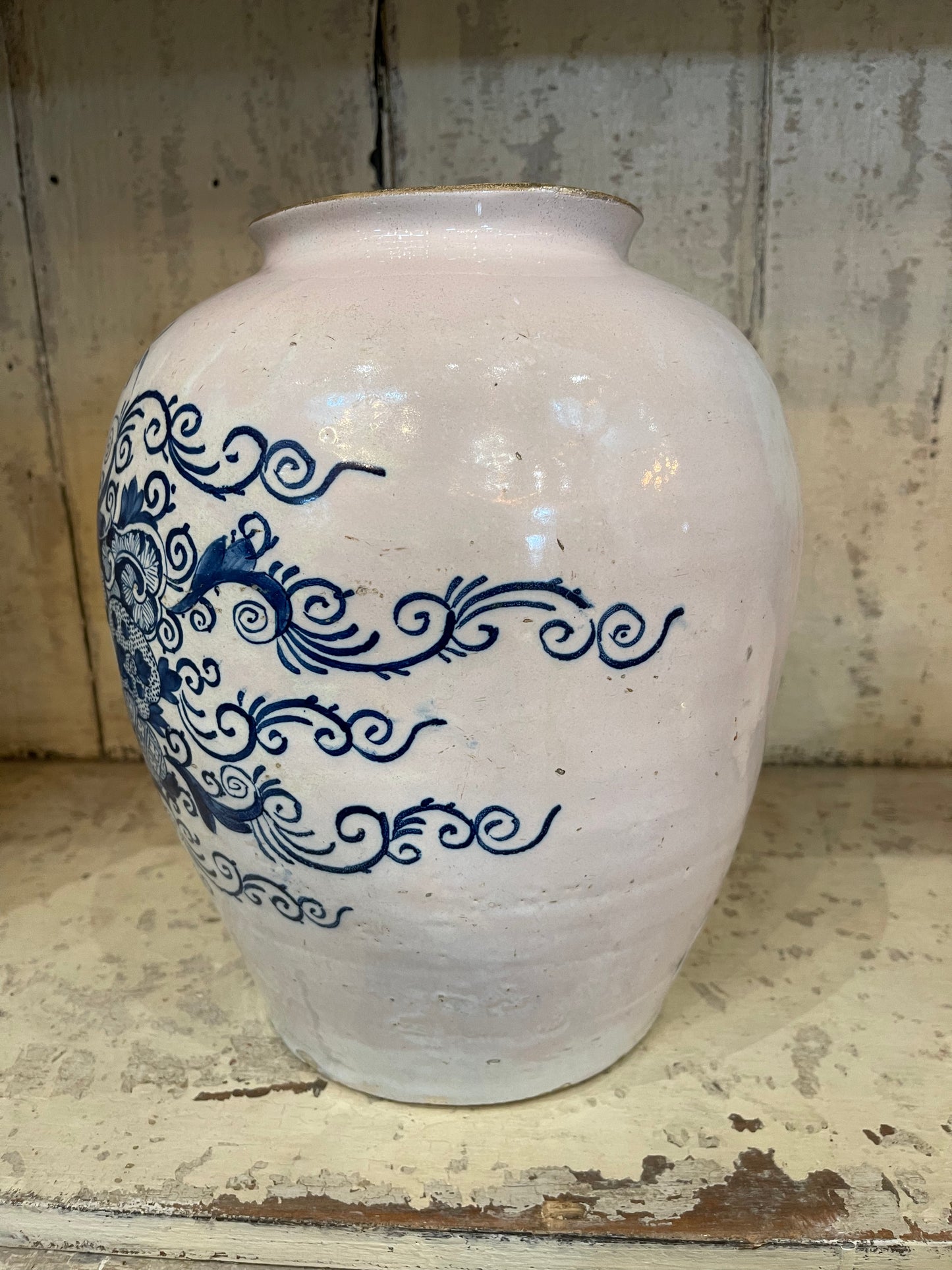 Blue and White Glazed Tobacco Jar circa 1800 - The White Barn Antiques