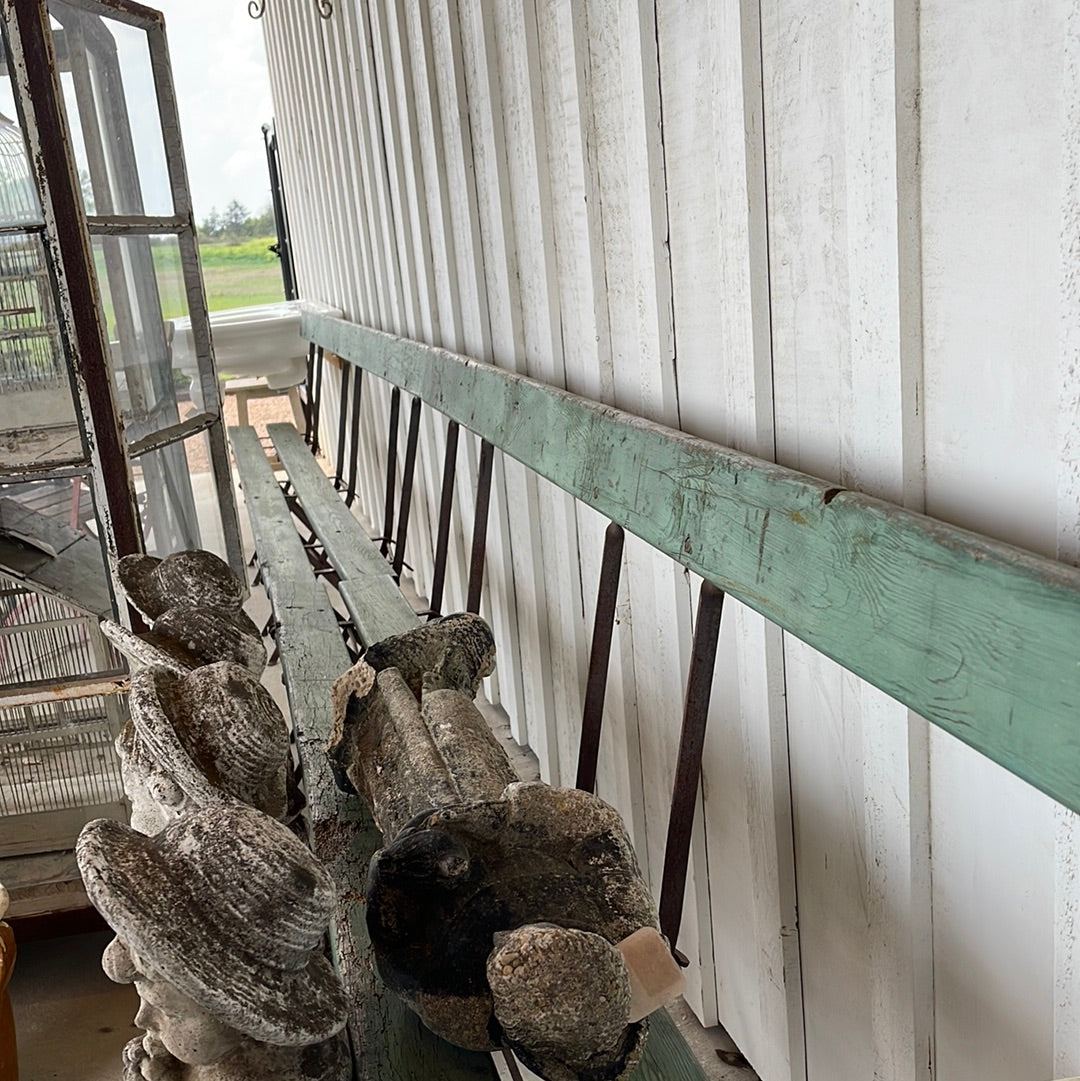 Long Wood and Iron Folding Park Bench Painted Green - The White Barn Antiques