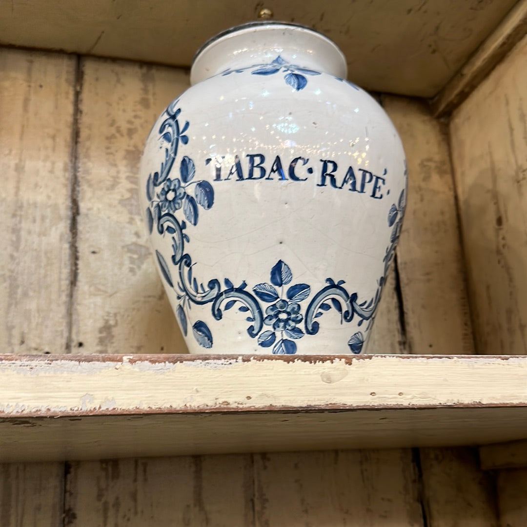 Blue and White Glazed Tobacco Jar circa 1800 - The White Barn Antiques