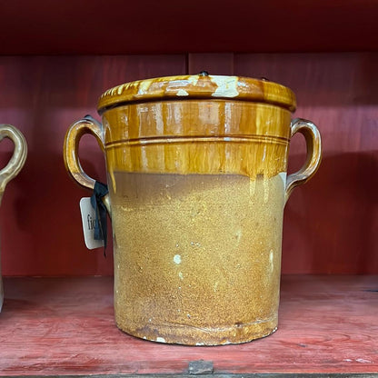 Glazed Confit Pot - Small 2 Handles - Yellow Ochre - The White Barn Antiques