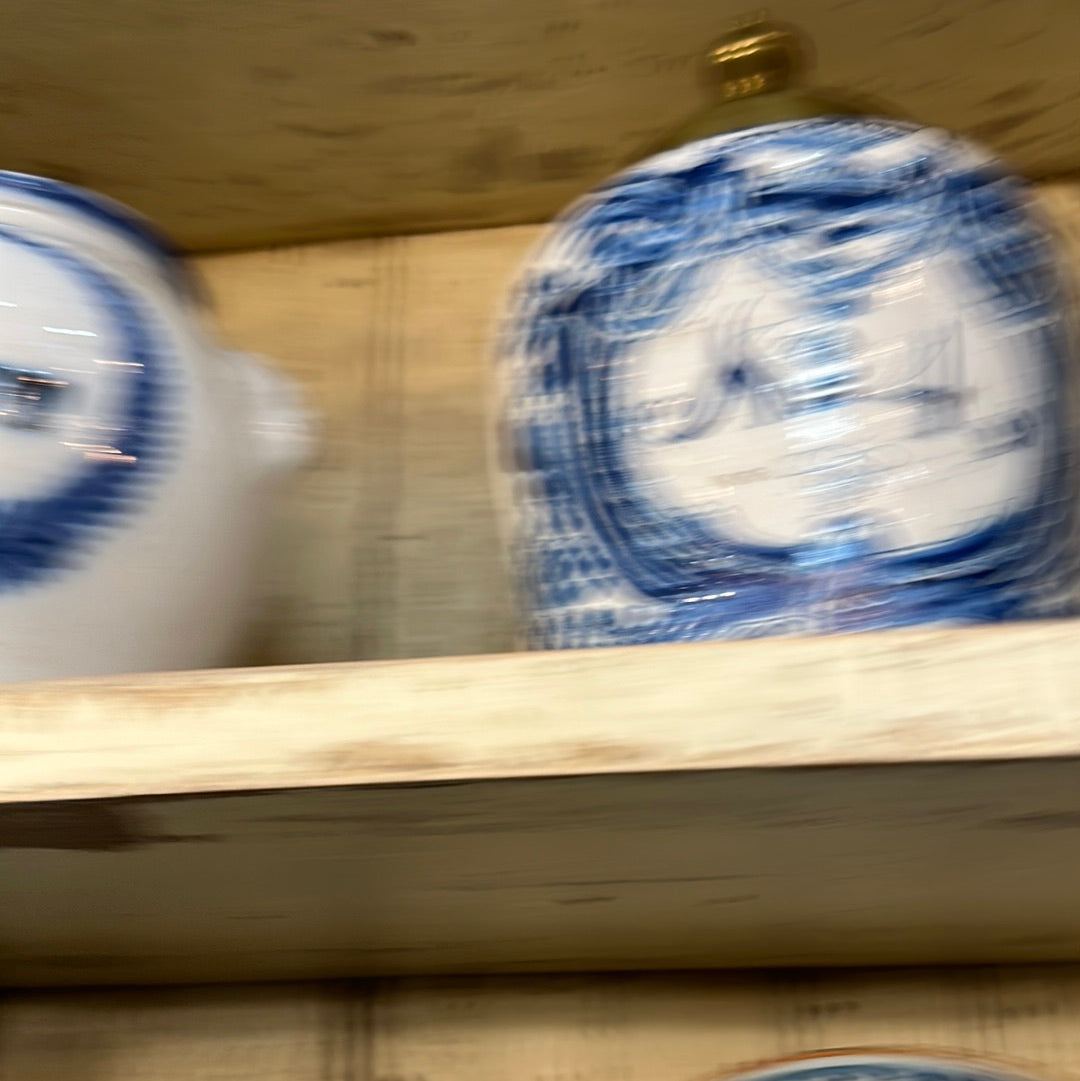 Blue and White Glazed Tobacco Jar circa 1800 - The White Barn Antiques