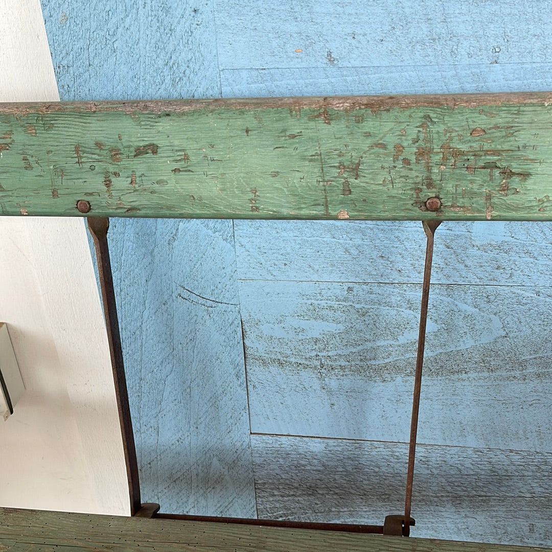 Long Wood and Iron Folding Park Bench Painted Green - The White Barn Antiques