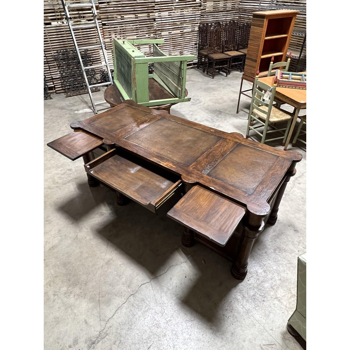 Mid 20th Century Wooden Desk with Desk Leathering - The White Barn Antiques