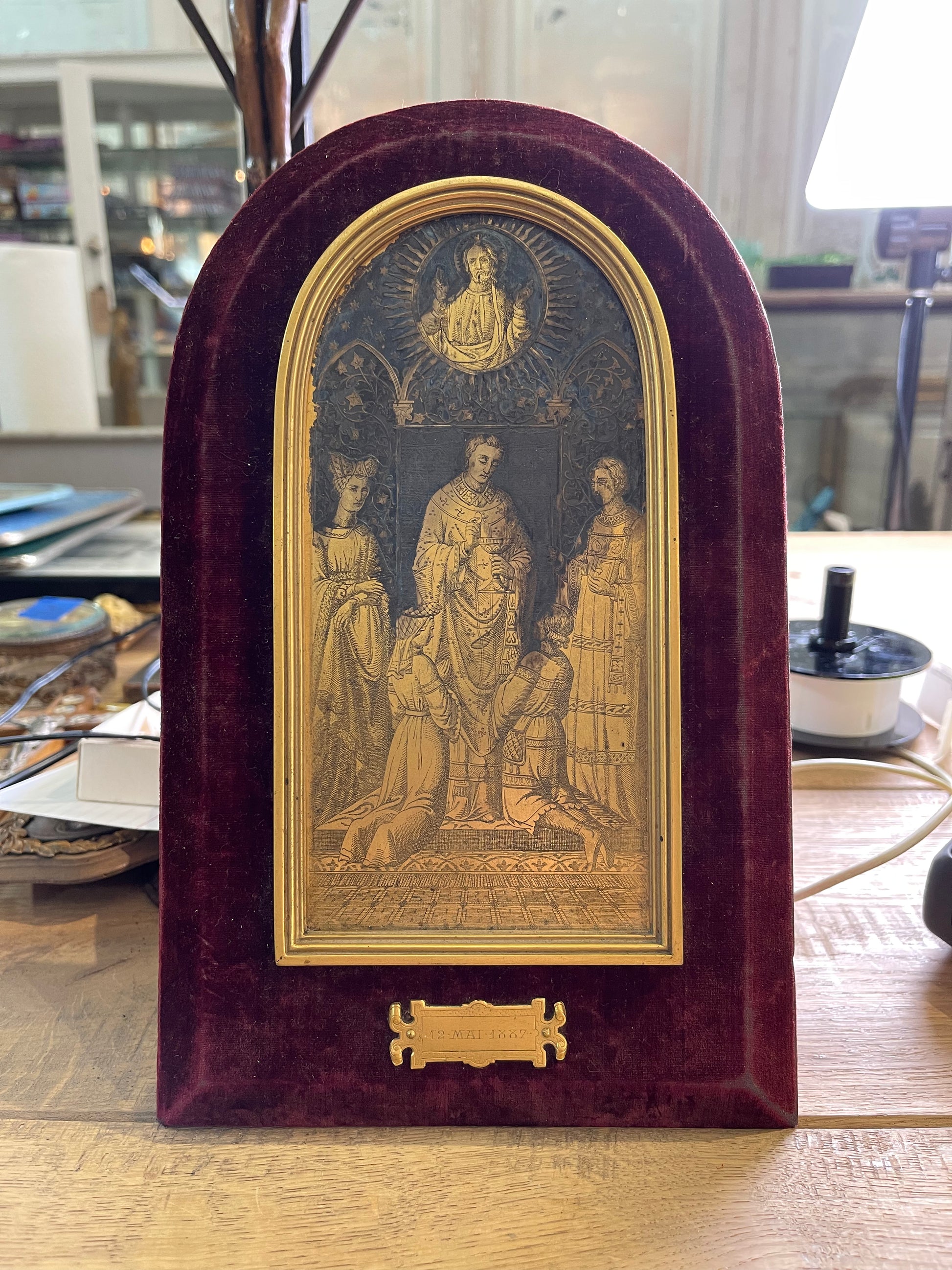 Etched Gold Religious Plaque - The White Barn Antiques