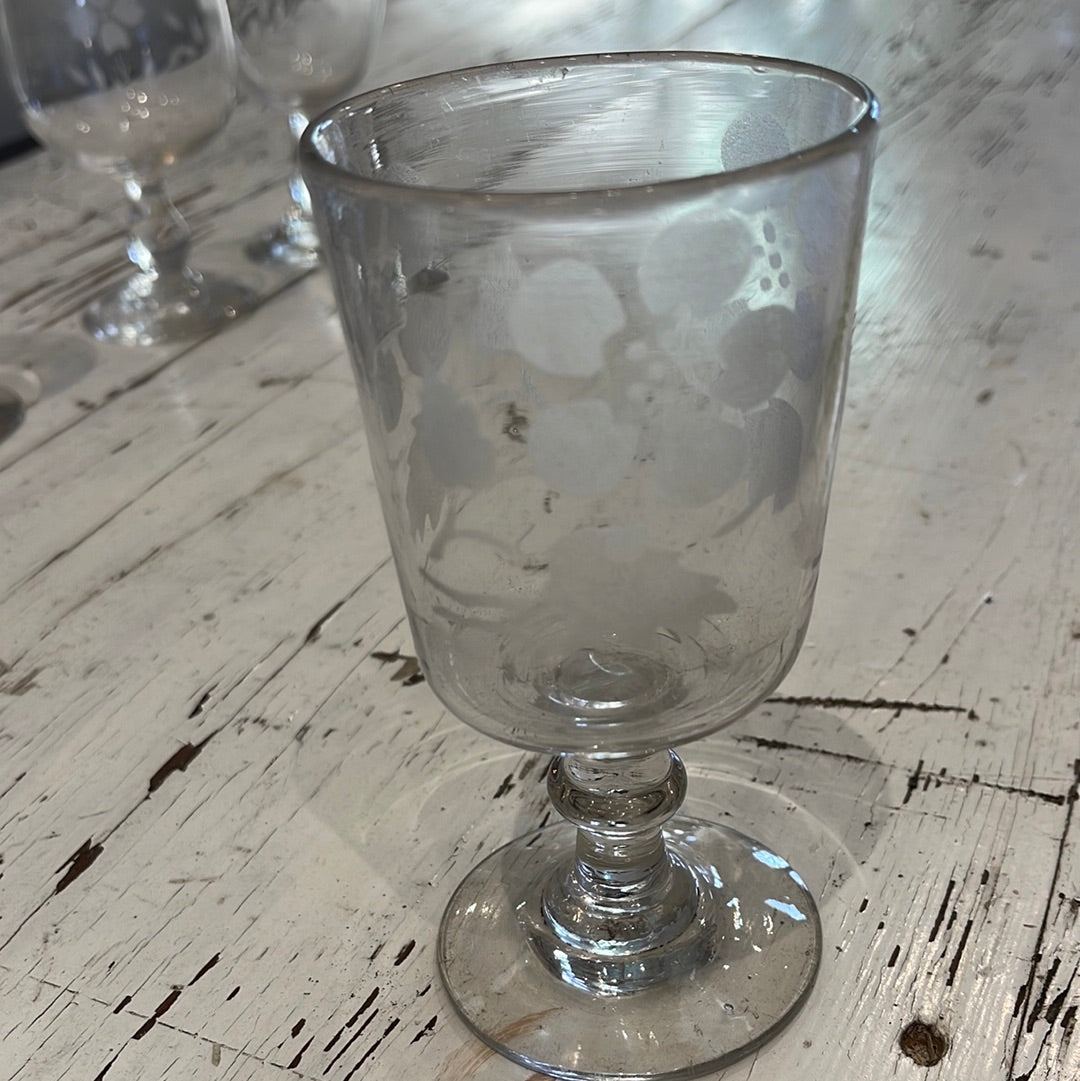 French Souvenir Event Glass with Etched Flowers - The White Barn Antiques