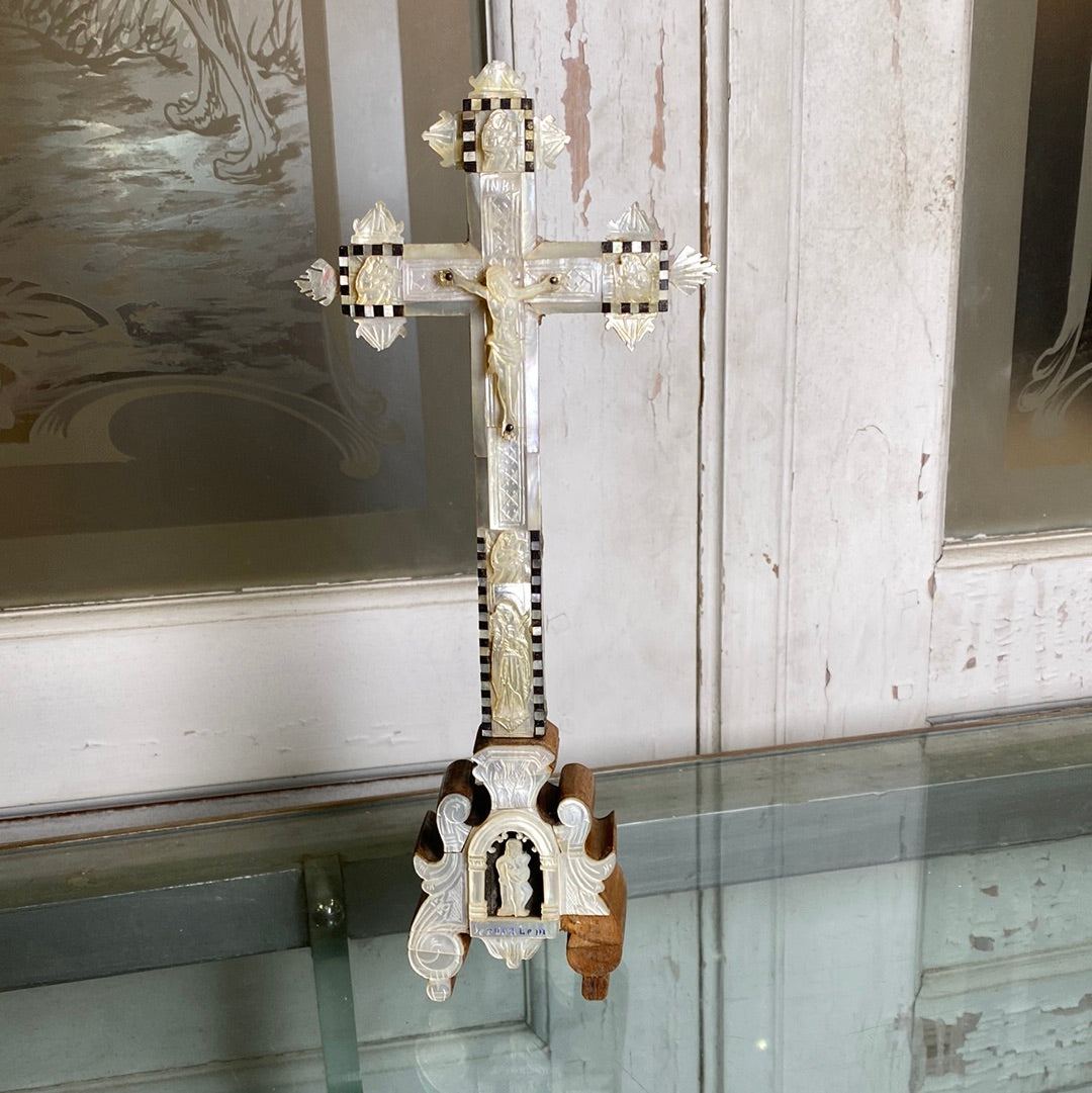 Carved Crucifix with Mother of Pearl - The White Barn Antiques