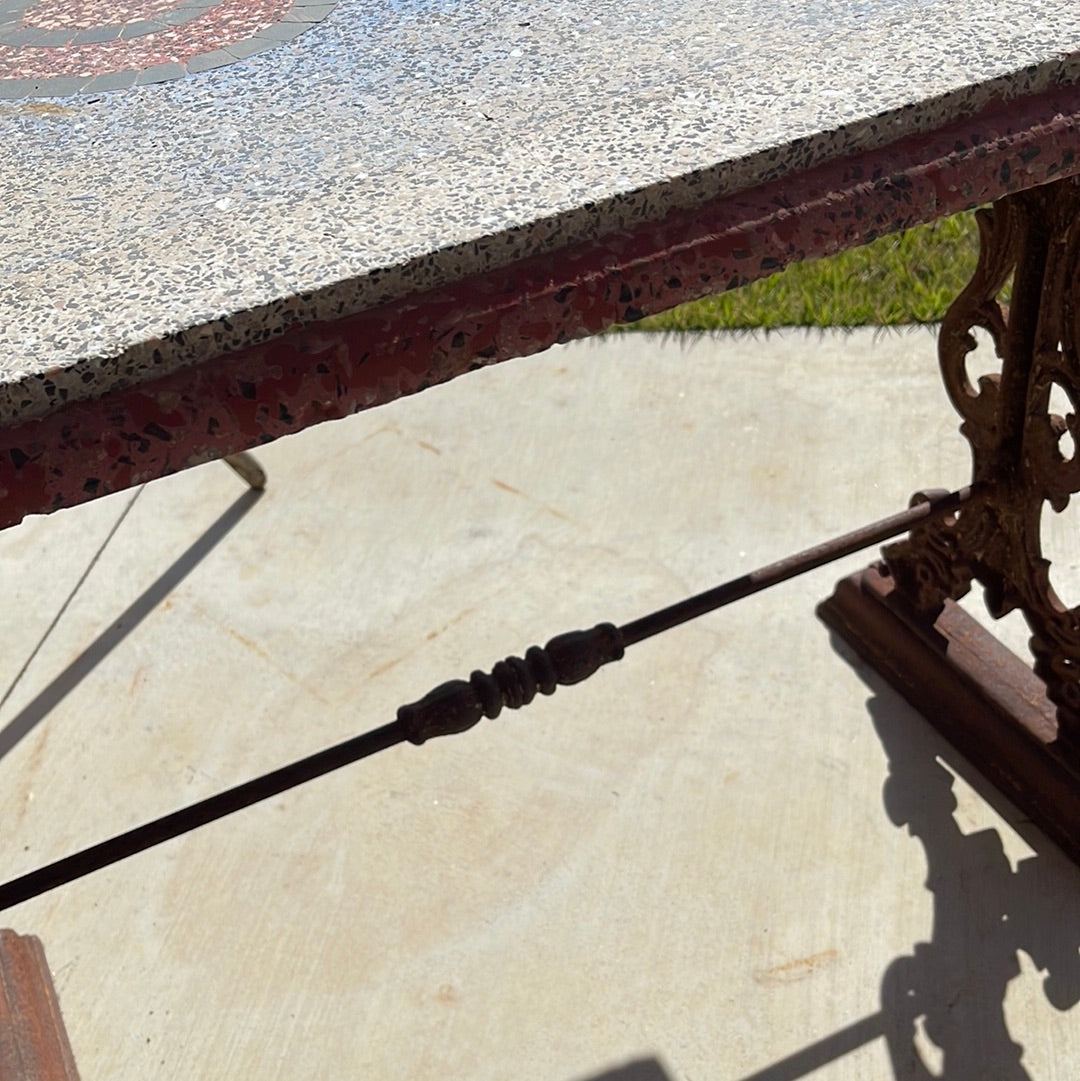 Italian Garden Table with Terrazzo Top and Iron Base - The White Barn Antiques