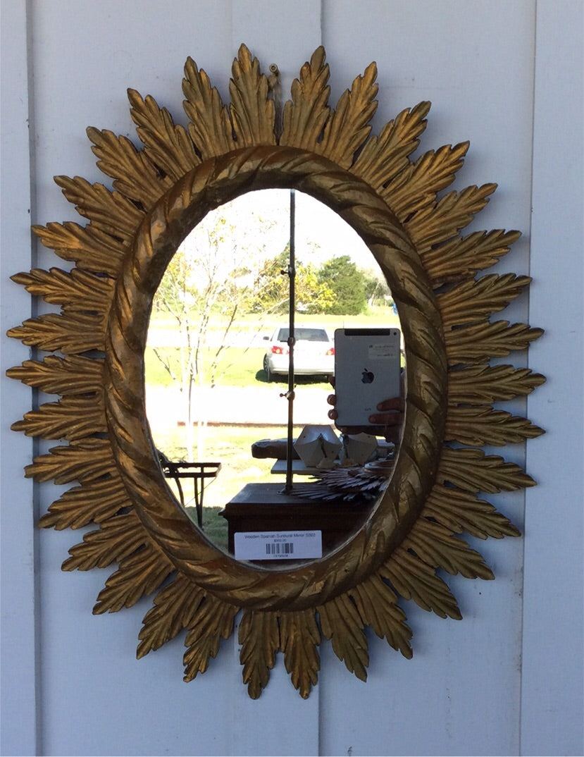 Wooden Spanish Oblong Sunburst Mirror SB02 - The White Barn Antiques