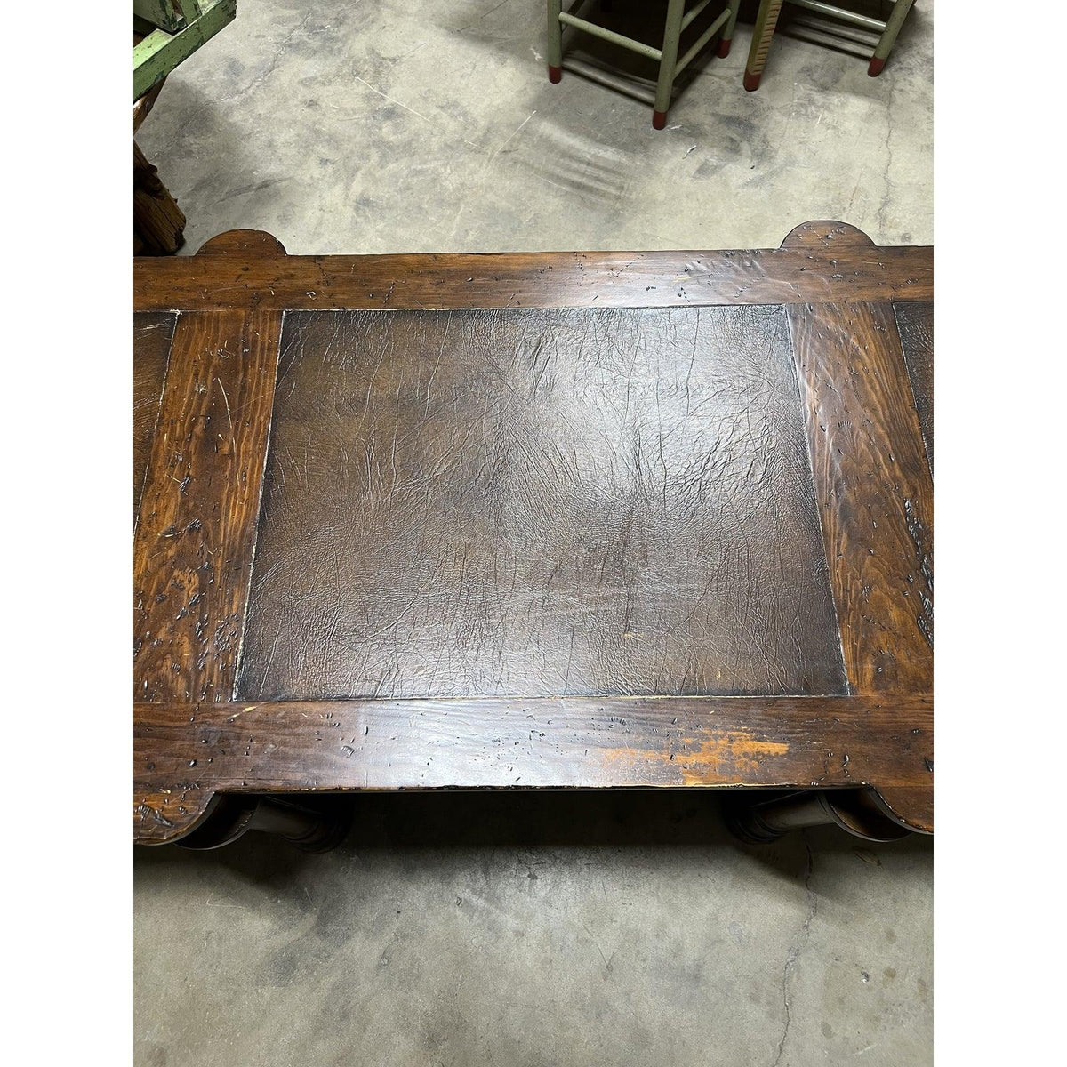 Mid 20th Century Wooden Desk with Desk Leathering - The White Barn Antiques