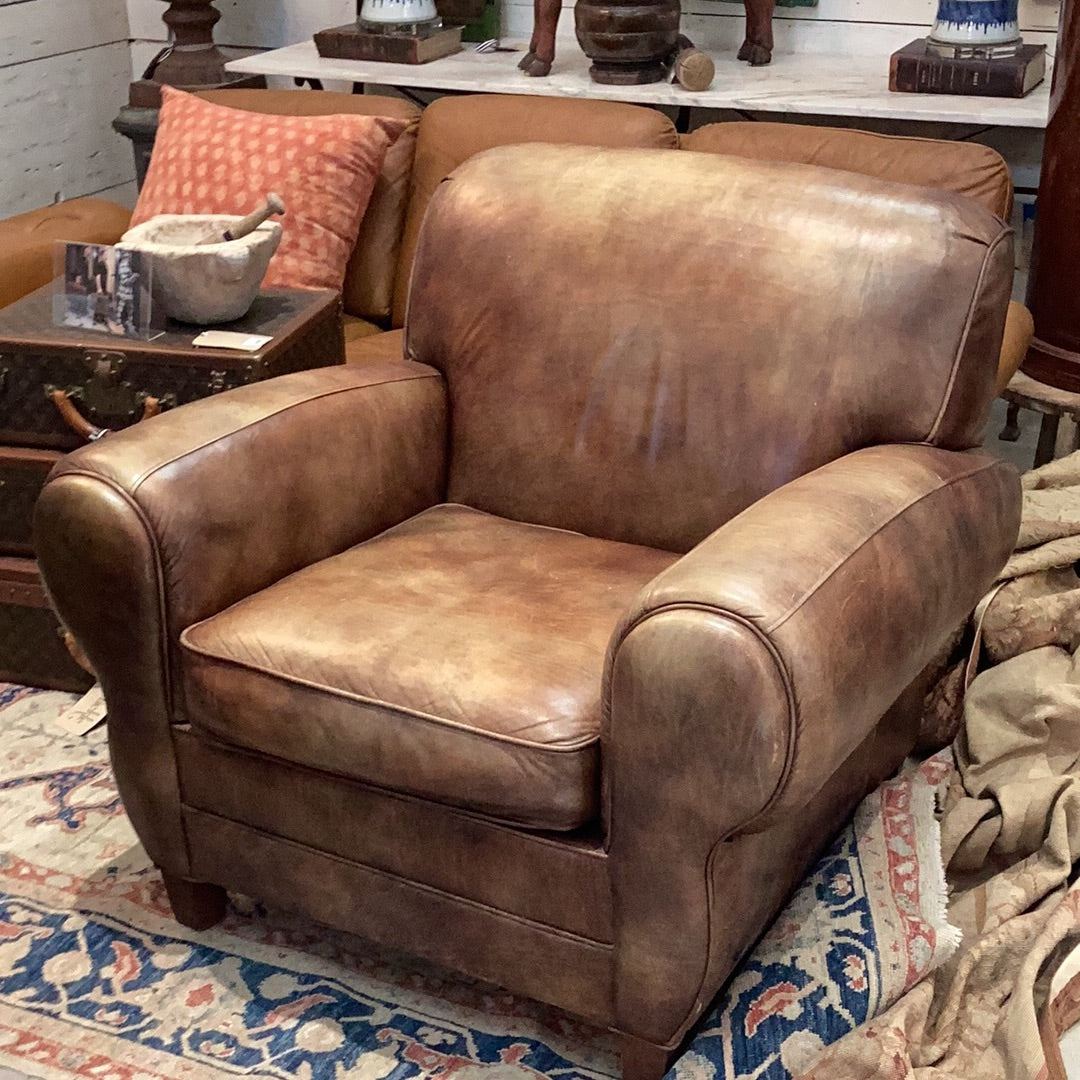 Leather Club Chair - Oversized - The White Barn Antiques