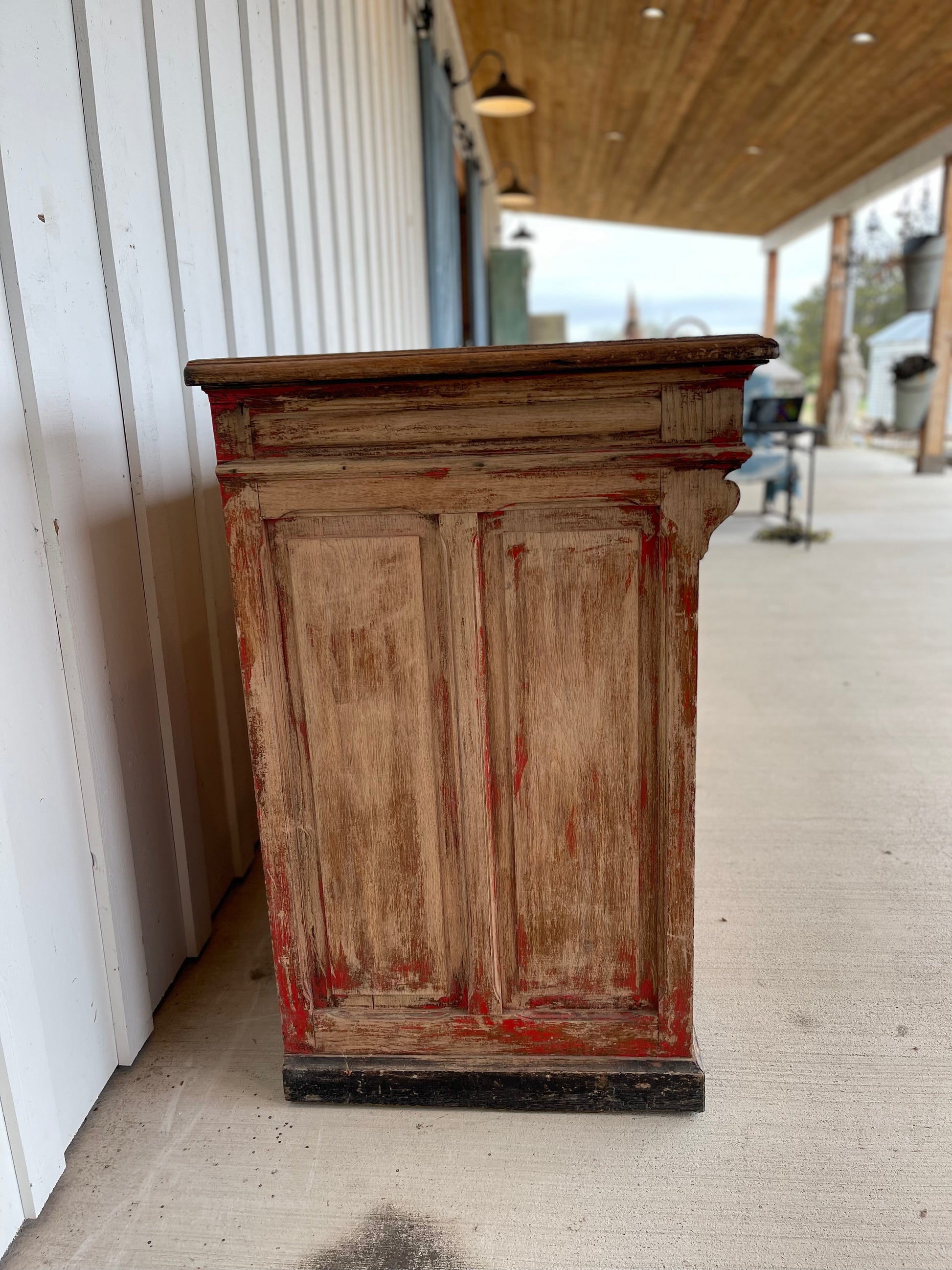 French Bar with Touches of Red and Metal Detail Circa 1910 - The White Barn Antiques