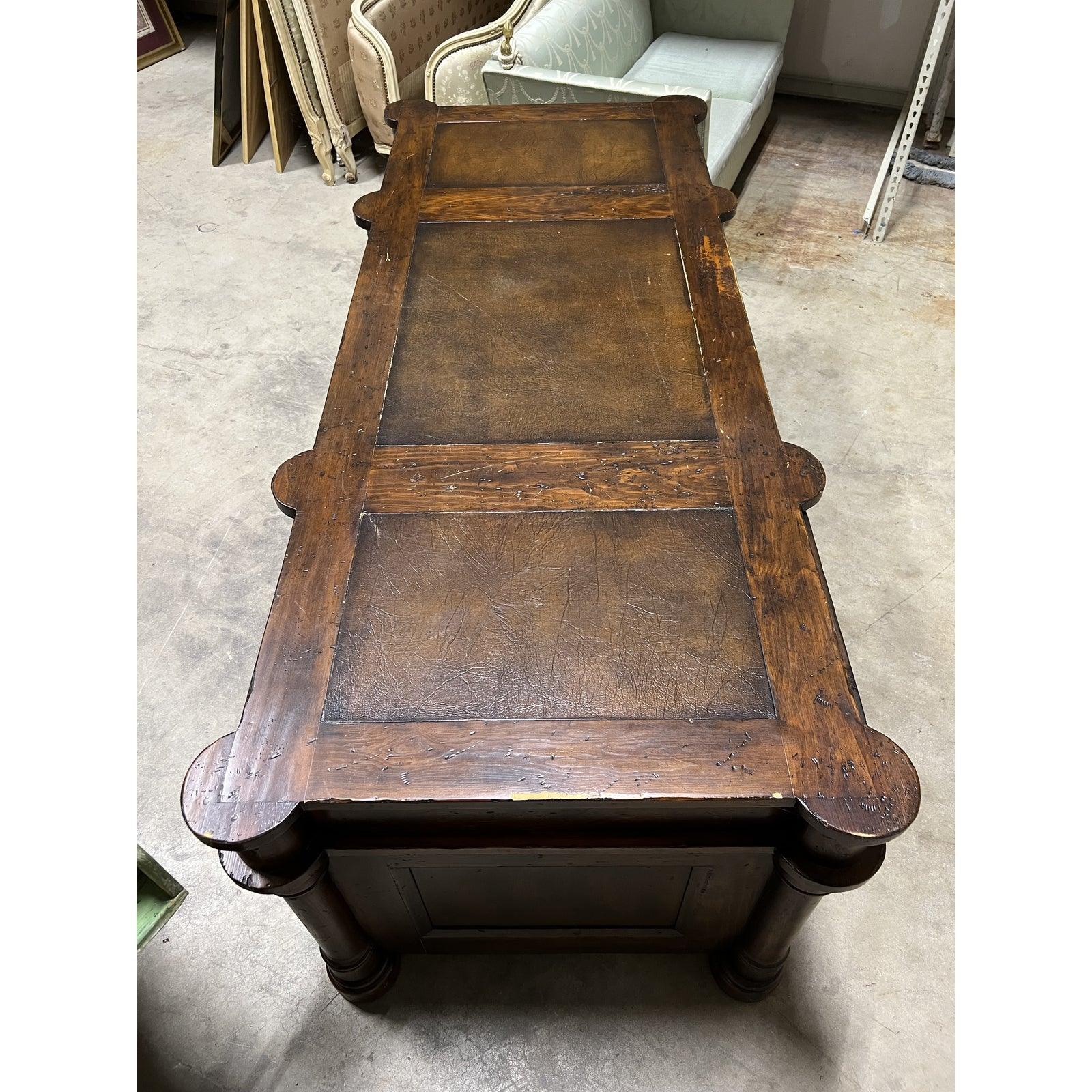 Mid 20th Century Wooden Desk with Desk Leathering - The White Barn Antiques
