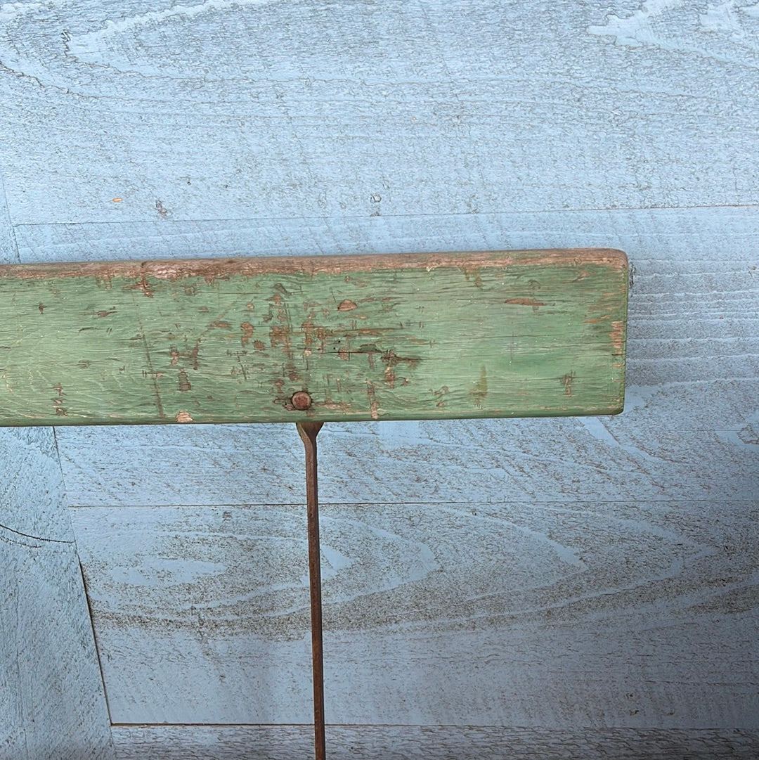 Long Wood and Iron Folding Park Bench Painted Green - The White Barn Antiques