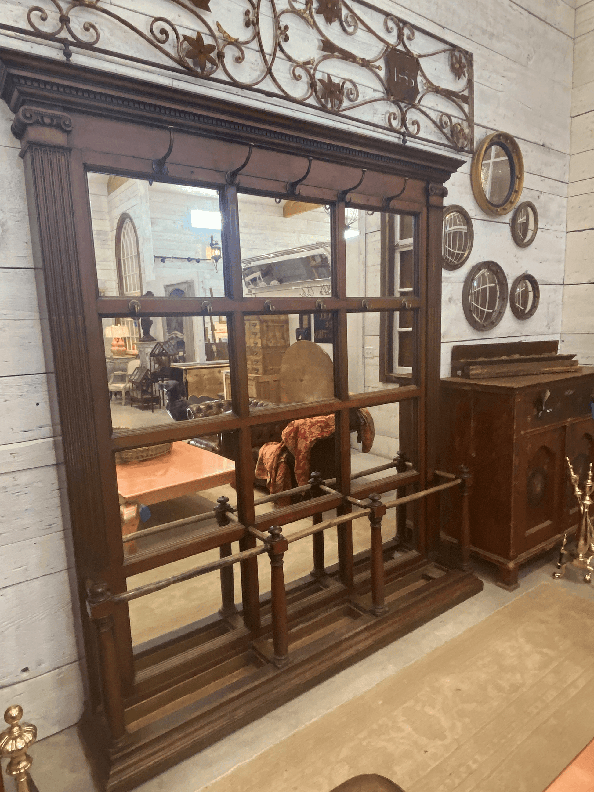 Large Oak Mirrored Hall Stand - The White Barn Antiques