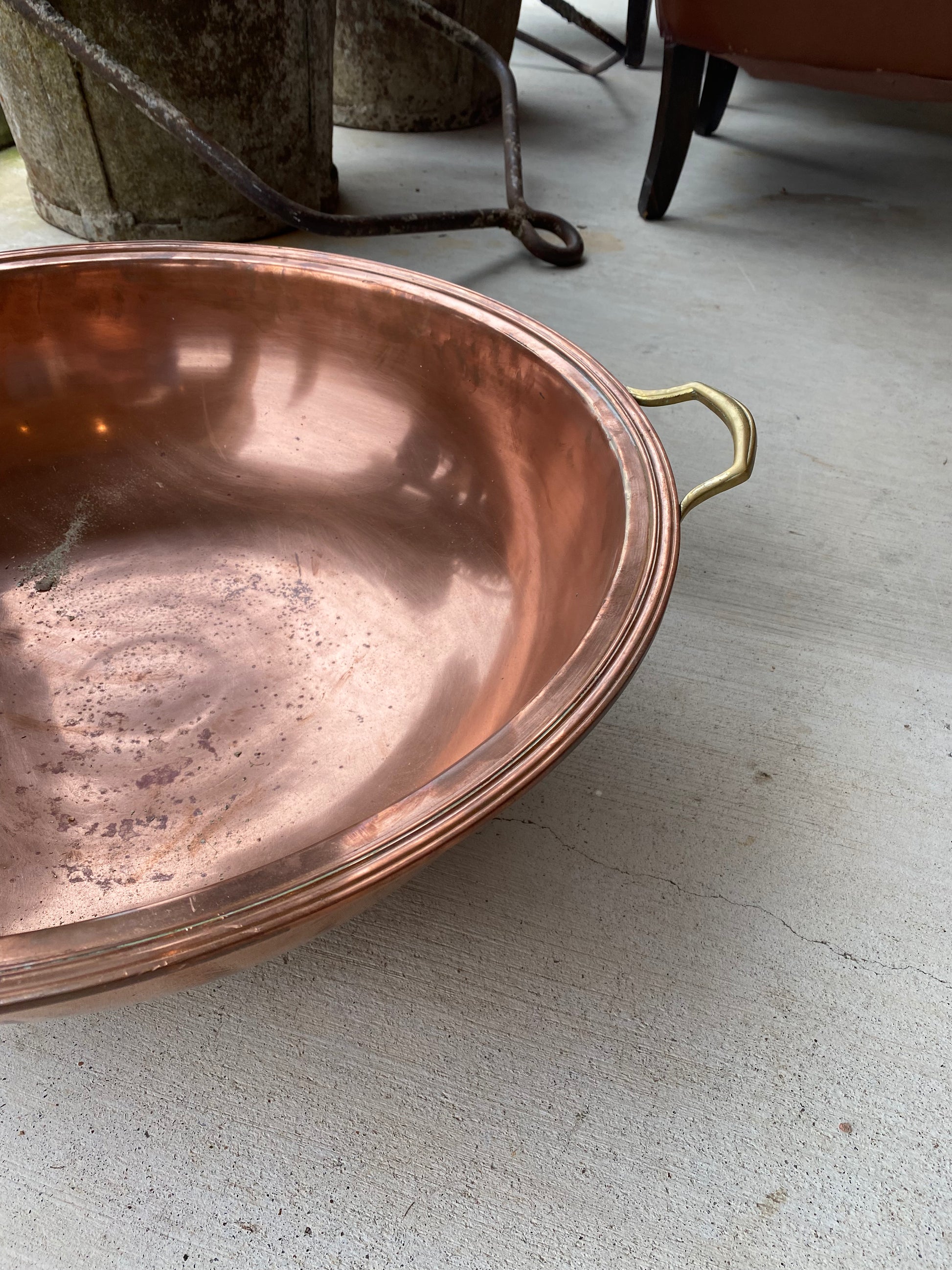 Large Copper Champagne Bowl with Handles - The White Barn Antiques