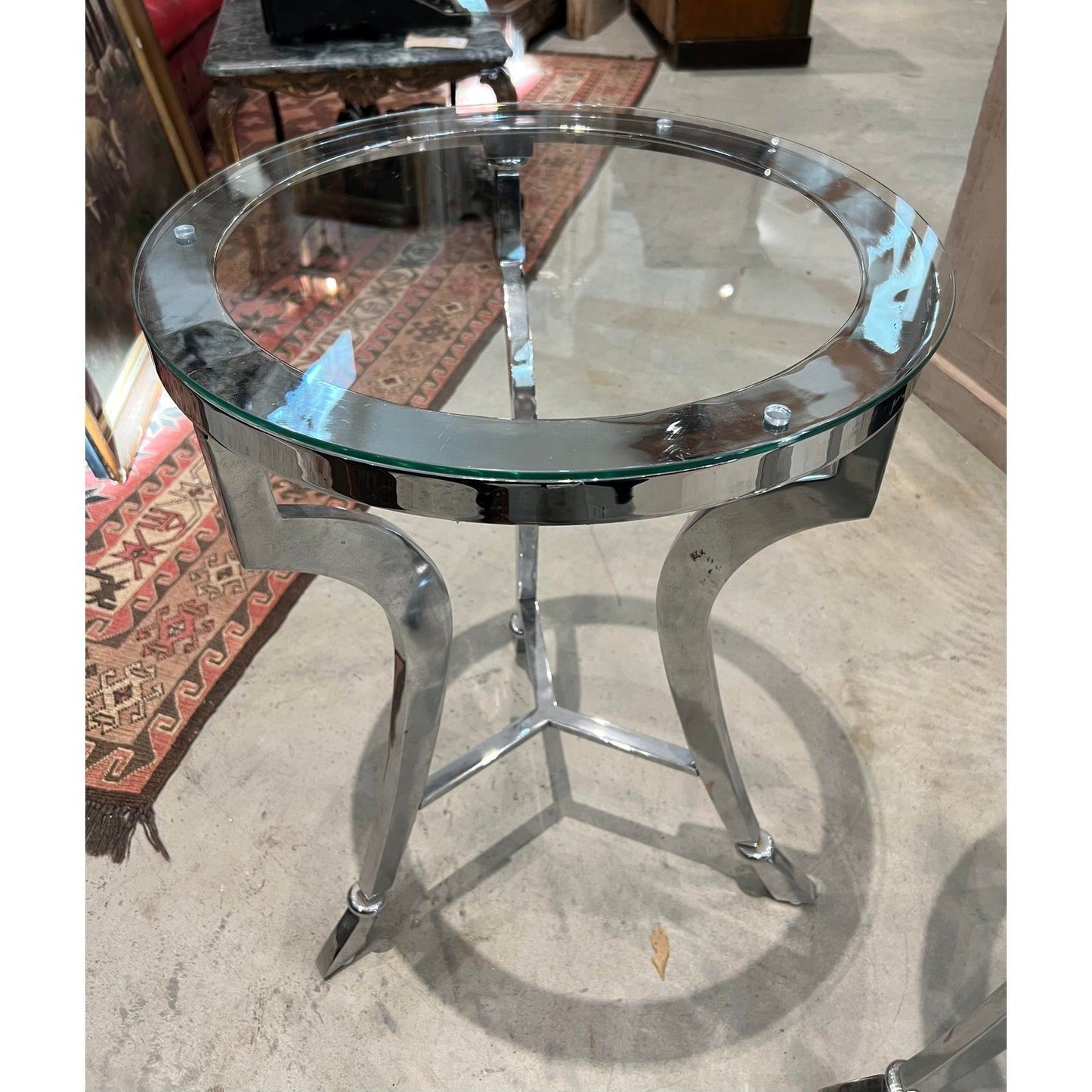 Langham Hotel Chrome and Glass Side Tables - The White Barn Antiques