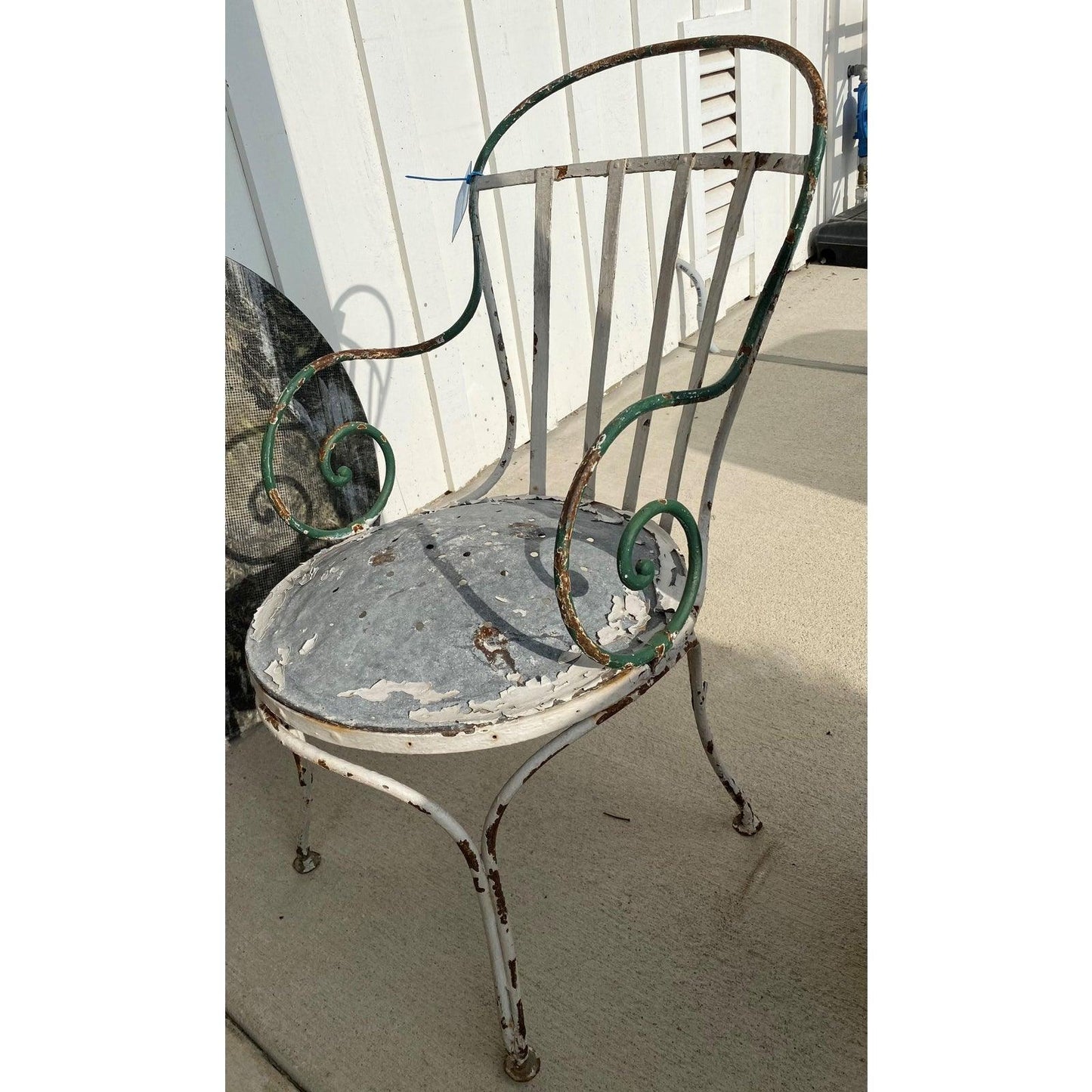 Pair French Bistro Hand Wrought Metal Button Bottom Chairs C. 1880 - The White Barn Antiques