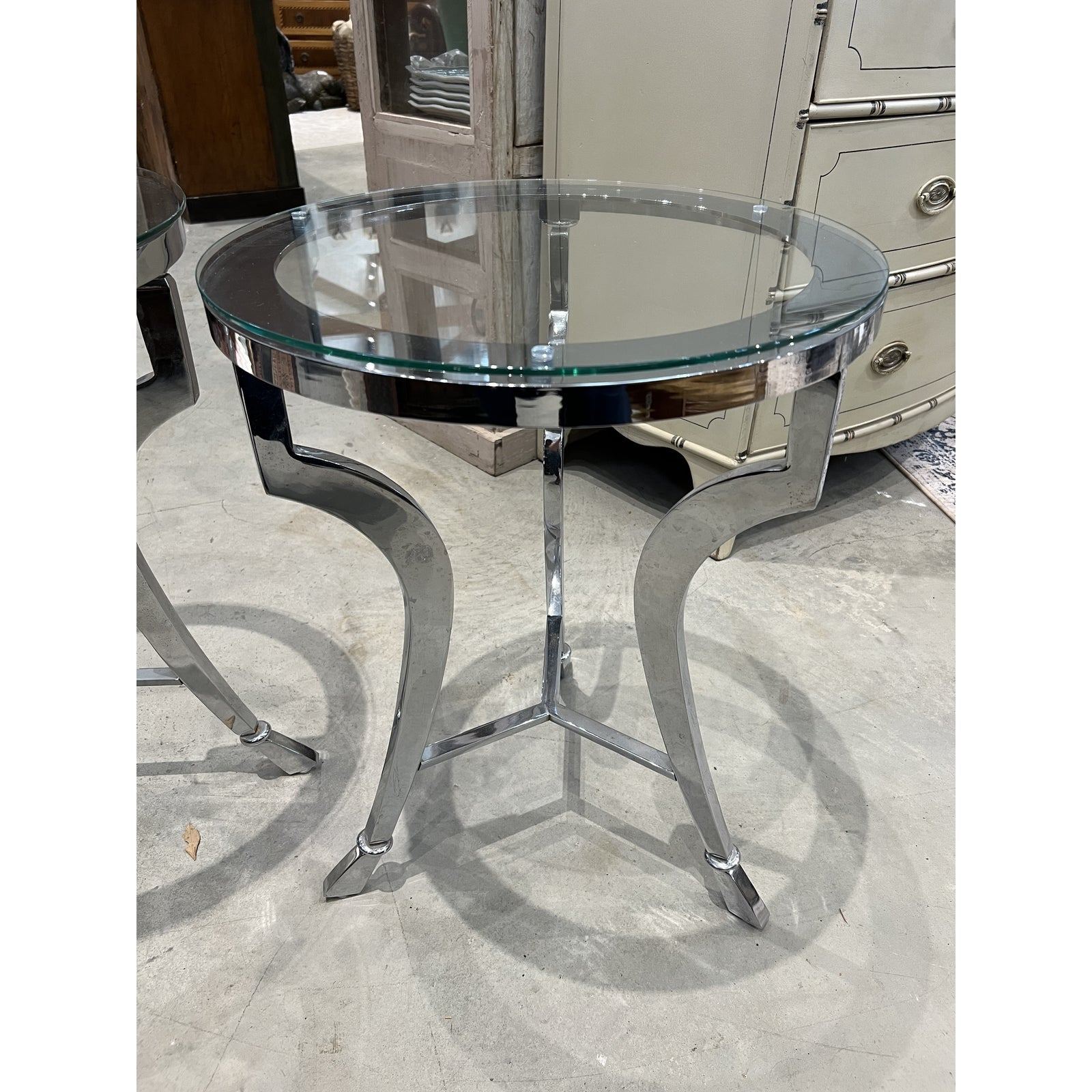 Langham Hotel Chrome and Glass Side Tables - The White Barn Antiques