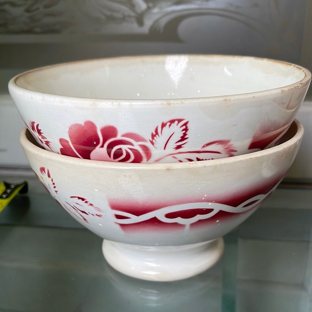 Red and White French Cafe au Lait Bowl - The White Barn Antiques