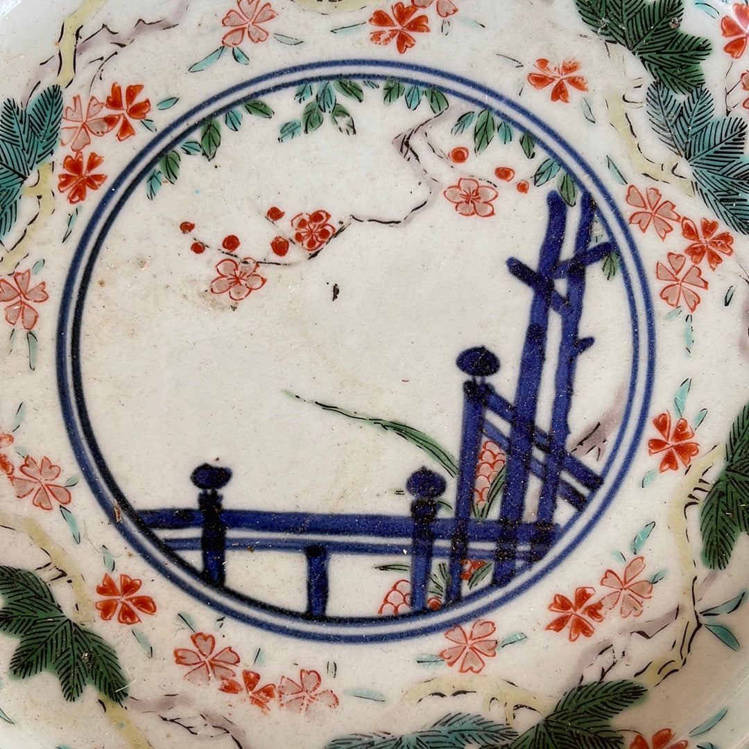 Meiji Imari Dish with Jasmine/Bamboo Posts - The White Barn Antiques