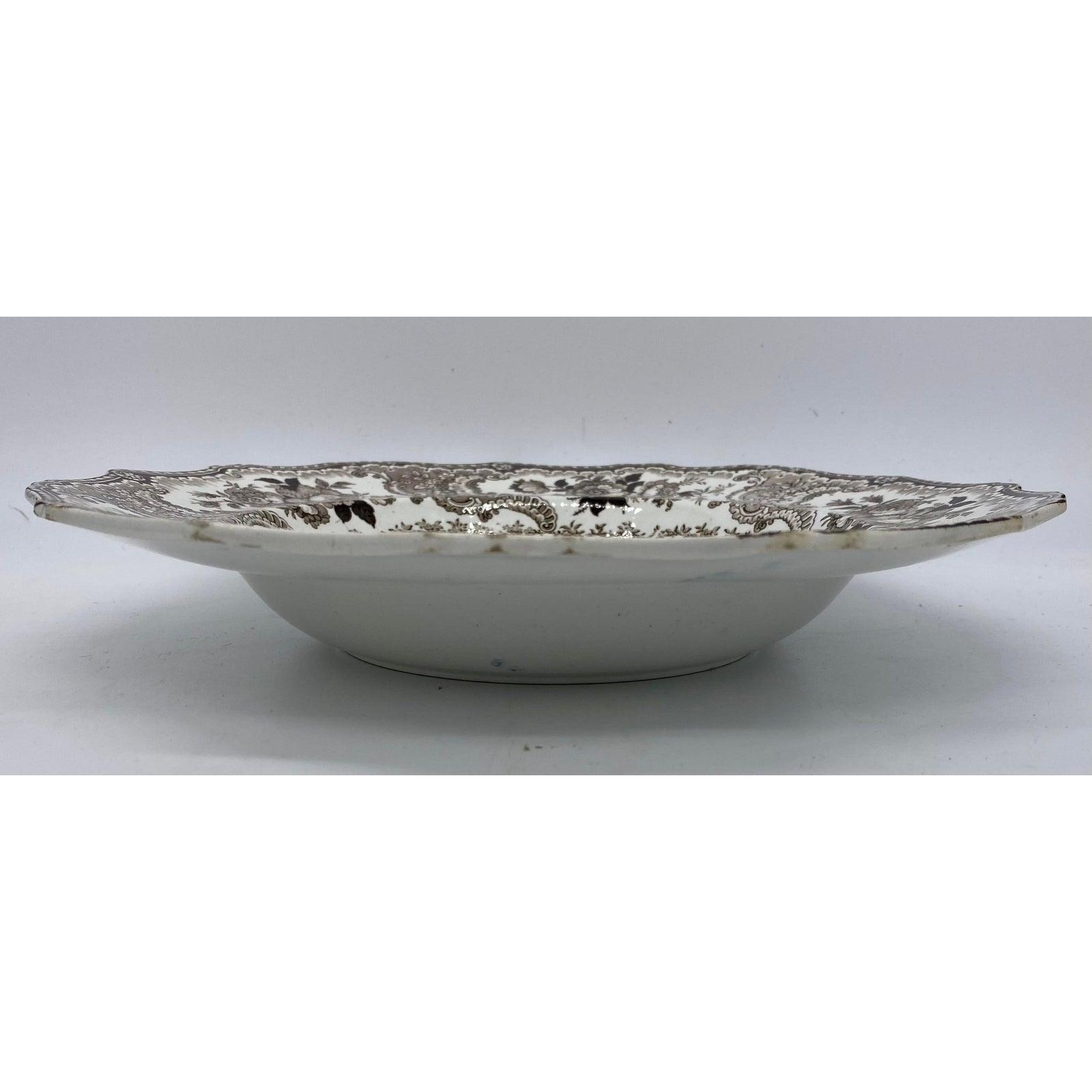 Antique William Adams & Sons “Fountain Scenery” Serving Bowl in Brown From England - Circa 19th Century - The White Barn Antiques