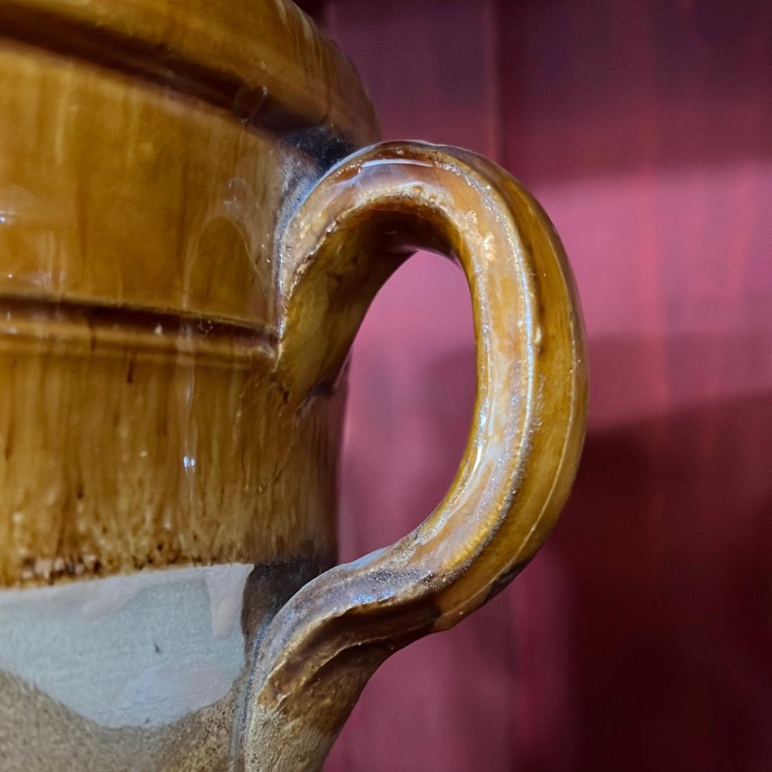 Glazed Confit Pot - Small 2 Handles - Yellow Ochre - The White Barn Antiques