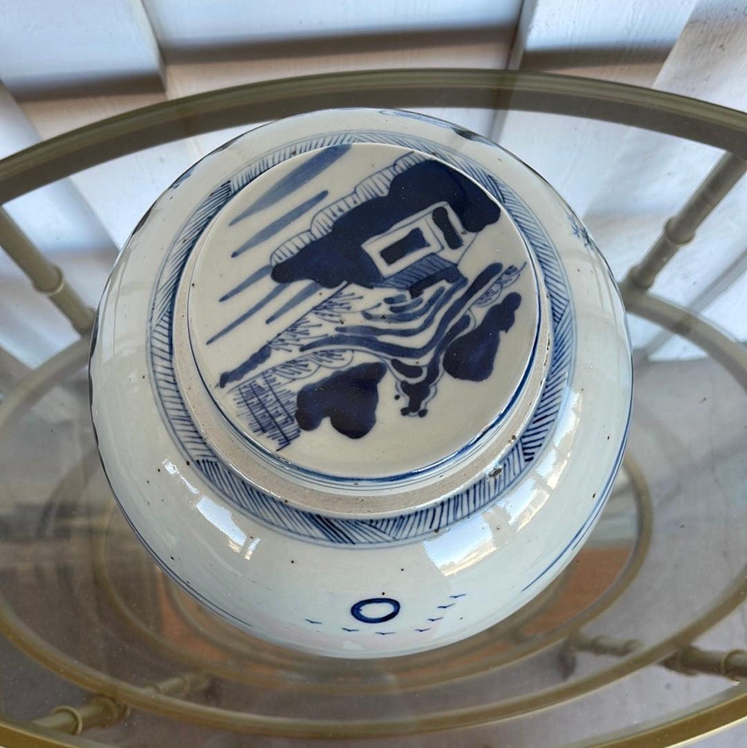 1950s Blue and White Chinese Vase With a Lid - The White Barn Antiques