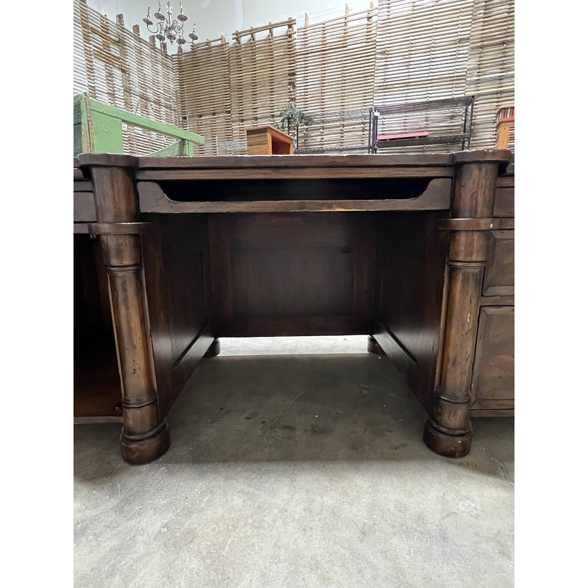 Mid 20th Century Wooden Desk with Desk Leathering - The White Barn Antiques
